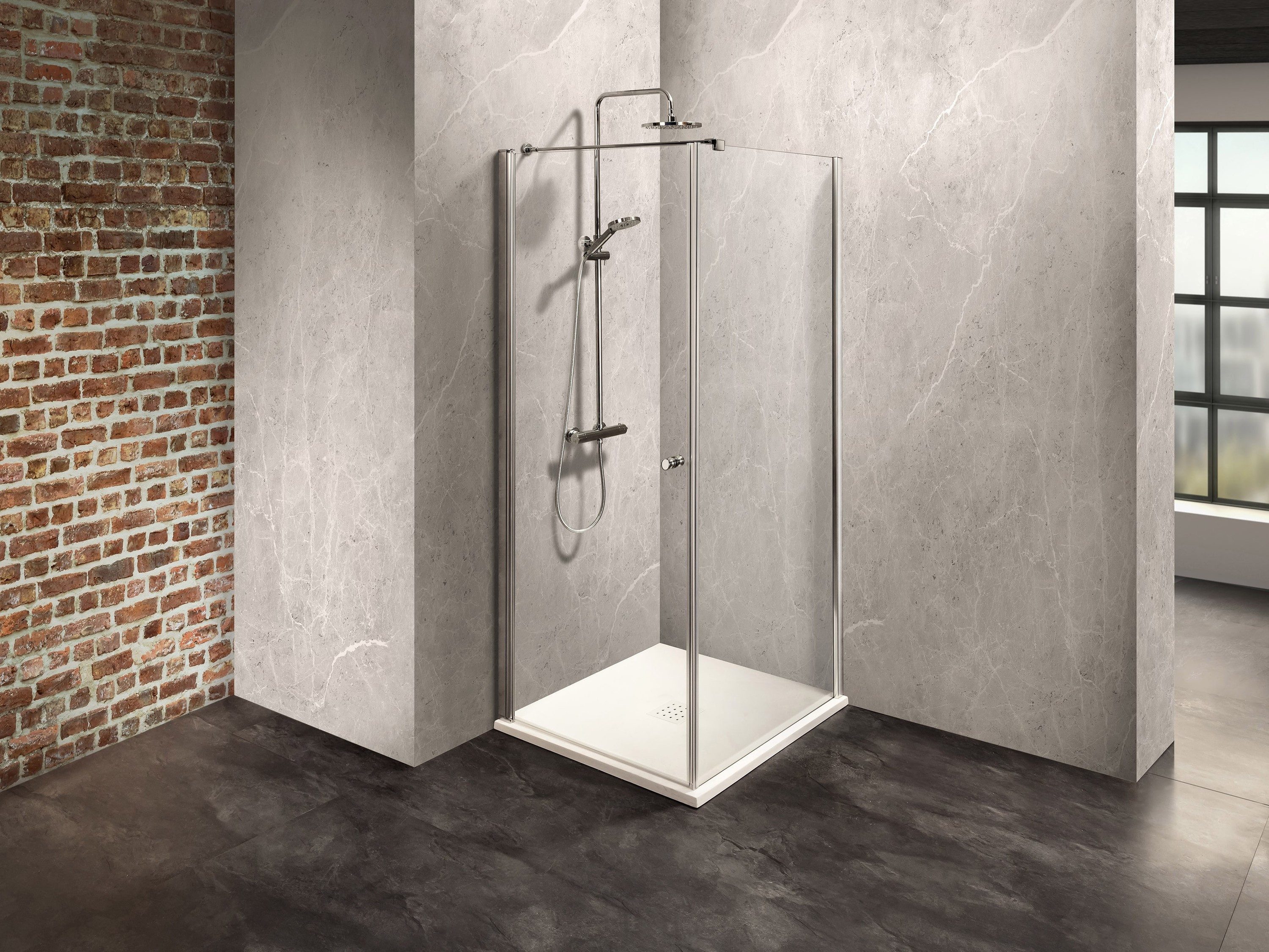 Dusbad Eckdusche Dusche Dusbad Vital 2 Drehtür links + Duschwand rechts, BxT: 90x80 cm, ESG-Glas