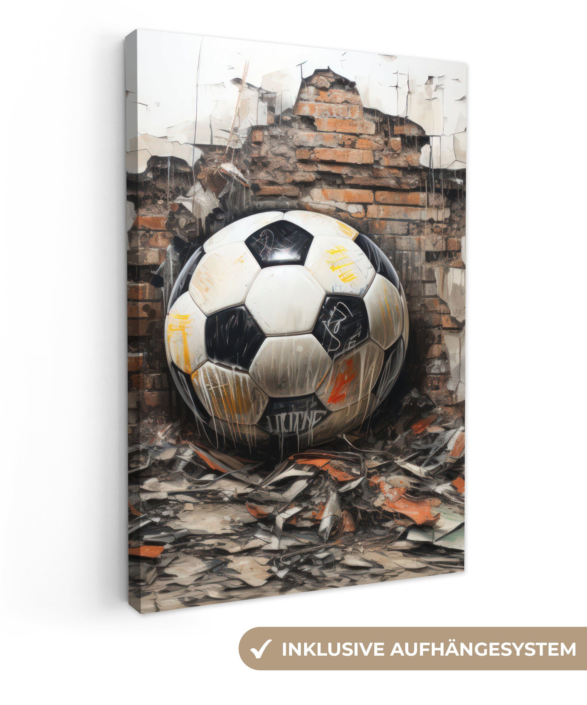 OneMillionCanvasses® Leinwandbild Fußball - Wand bespannt fertig Weiß, (1 - St), Leinwandbild Gemälde, Zackenaufhänger, inkl. - cm Schwarz 20x30