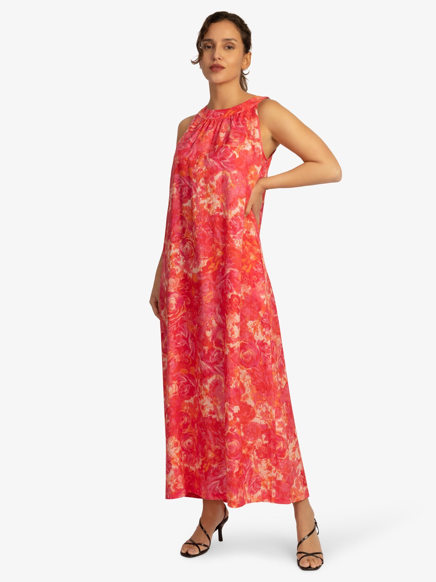 Mint & Mia Damen Webkleid - Grün Mit Ziernähten Und Taschen