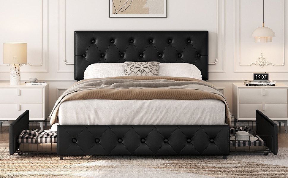 Yaheetech Polsterbett 140/160 x 200 cm, Bettgestell Doppelbett aus Kunstled günstig online kaufen