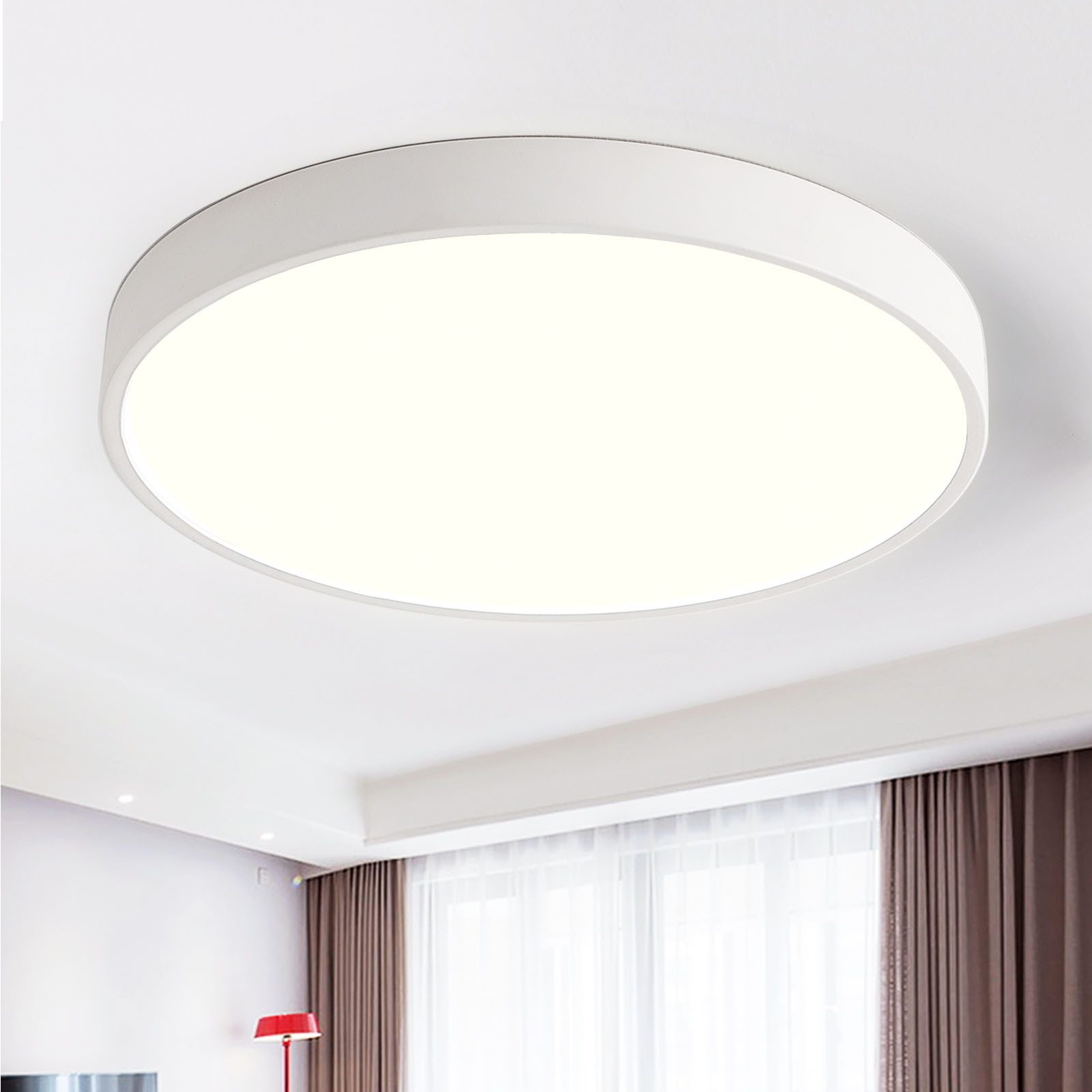 style home LED Deckenleuchte Modern Deckenlampe für Wohnzimmer Schlafzimmer, 24W-Warmweiß 3000K, LED fest integriert, warmweiß ohne Fernbedienung, Runde Flache Lampe aus Metall, Ø30*4cm, Weiß