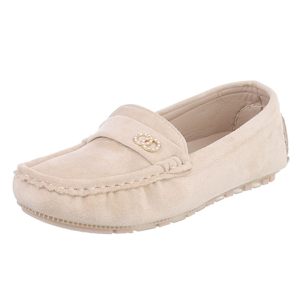 Ital-Design Modischer Mokassin für Damen mit eleganten Details Slipper (91554435) Flach Mokassins in Beige