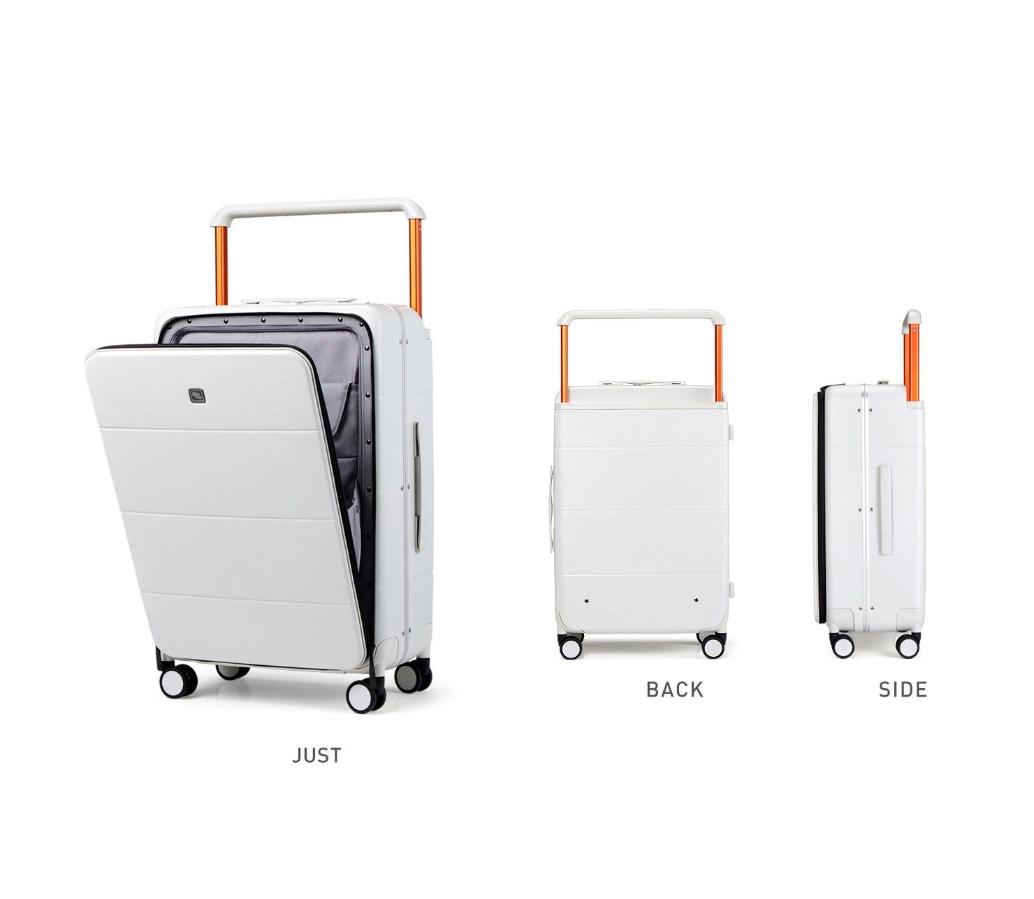 TSA, Polycarbonat, Hanke Vorderfach, Premium weiss Hartschalen-Trolley Handgepäckkoffer mit