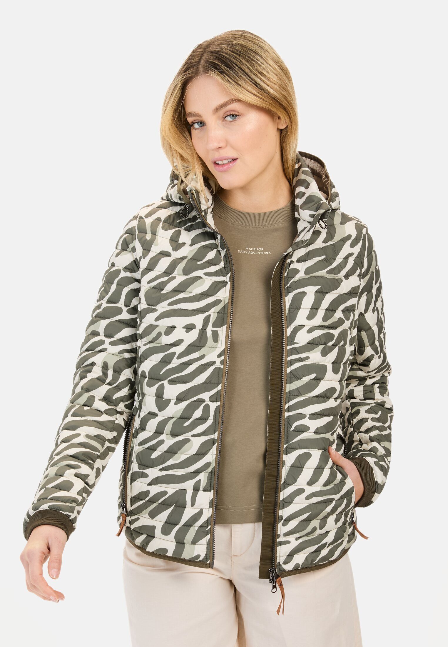 camel active Blouson mit Animal Print Langarm Stehkragen Markenlabel günstig online kaufen