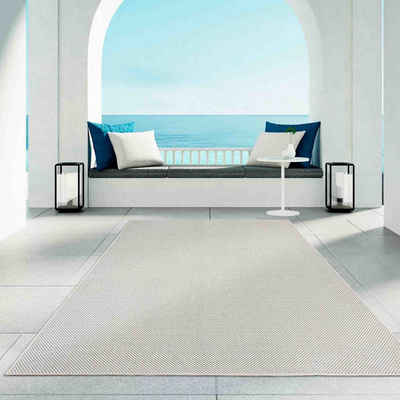 Teppich Regina Teppich aus robustem Flachgewebe für In und Outdoor, TaraCarpet, rechteckig, Höhe: 7 mm, Küche Wohnzimmer Terrasse Garten Balkon uni creme 67x180