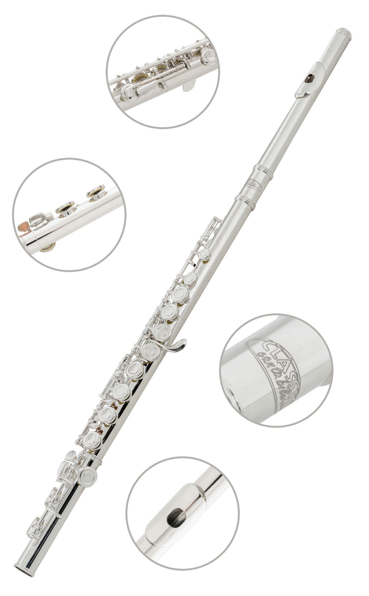 Classic Cantabile Querflöte FL-200 Querflöte komplett aus Neusilber C, Geschlossene Klappen, leichtgängige E-Mechanik – Bild 5 von 5