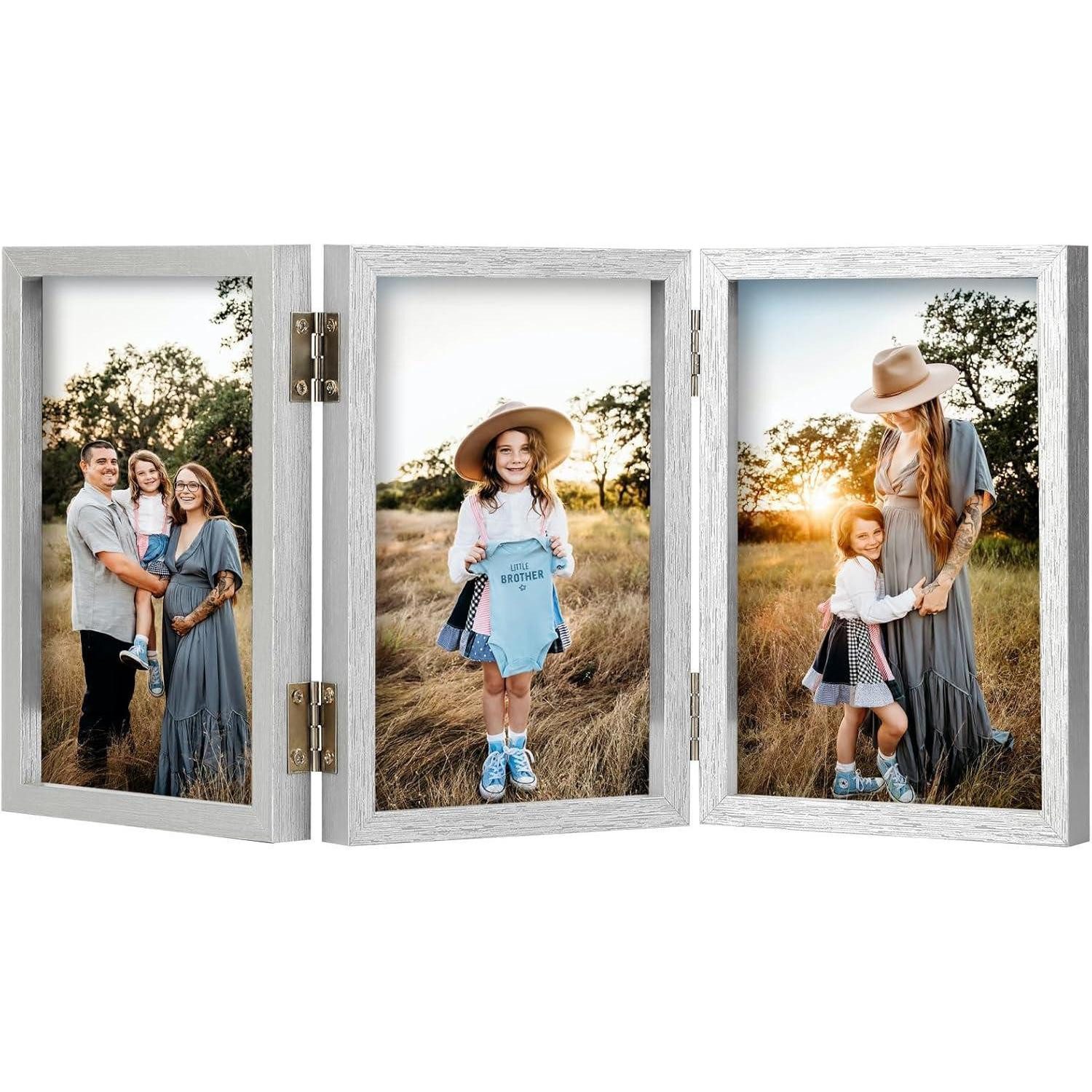 LuxusKollektion Staffelbilderrahmen Bilderrahmen für 3 Fotos klappbar Glasfront vertikaler Ständer
