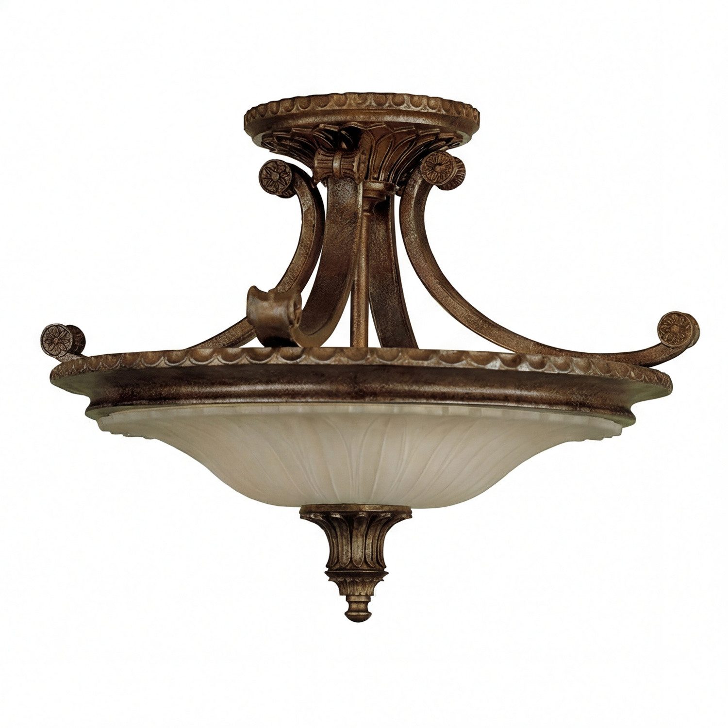 Licht-Erlebnisse Deckenleuchte SERNOY, ohne Leuchtmittel, Bronze Metall Glas Ø48 cm rund E27 Esszimmer Rustikal blendarm