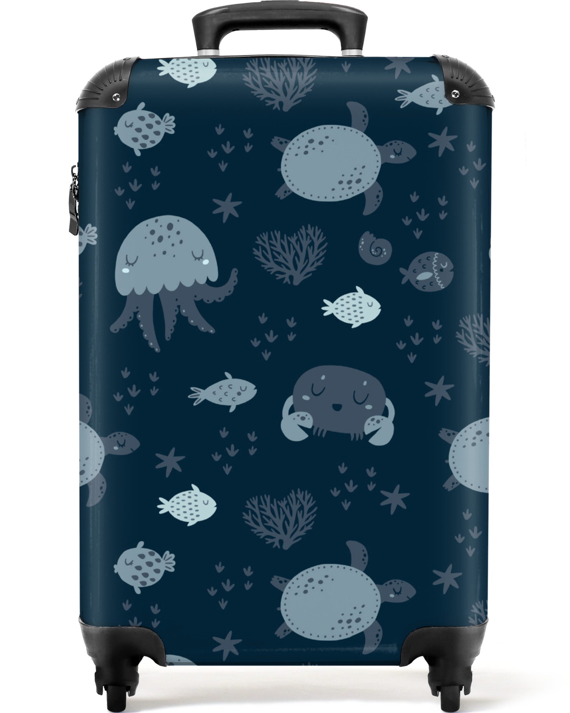 NoBoringSuitcases.com© Kinderkoffer Meerestiere - Blau - Jungen - Kind - Muster 55x35x20cm, 4 Rollen, Kinder Koffer Klein, Trolley Handgepäck