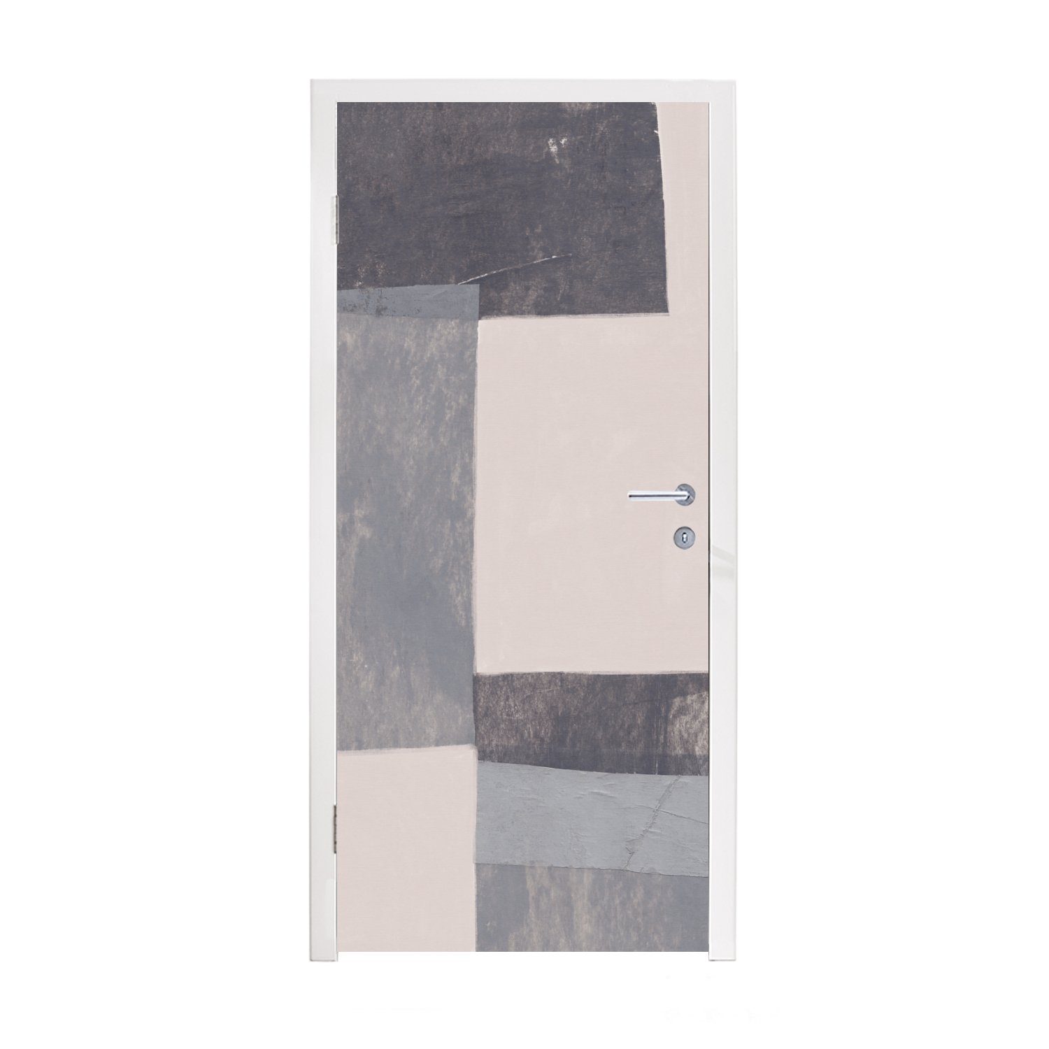 Türaufkleber, Fototapete MuchoWow Türtapete Matt, - 75x205 - Geometrie Grau Formen cm - für bedruckt, Würfel, Tür, (1 St),