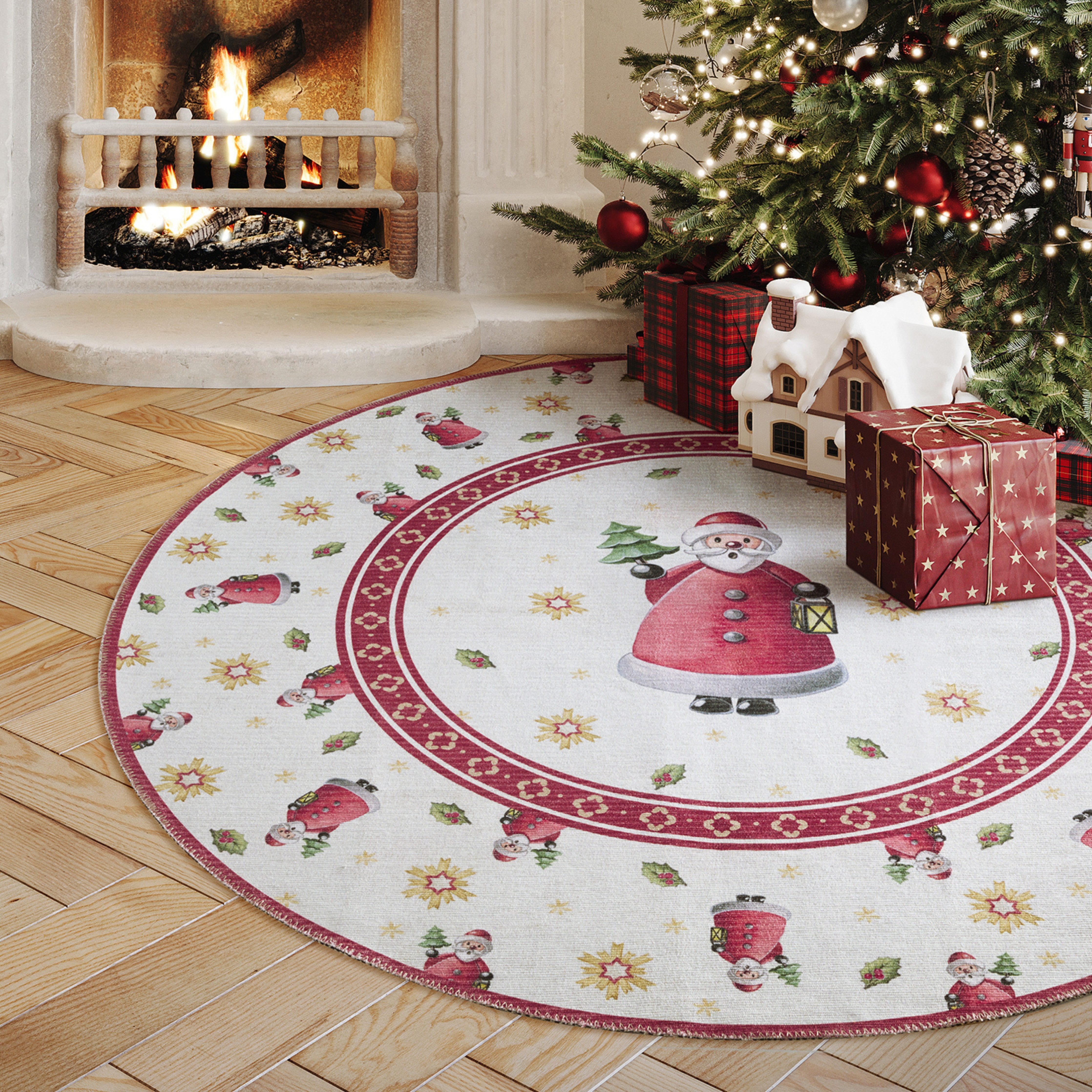 Villeroy & Boch Teppich Toy's Delight Limited Edition Santa Claus, rund, Höhe: 3 mm, Limited Edition, Weihnachten, Wohnzimmer, Baumrock, Waschbar, Rund