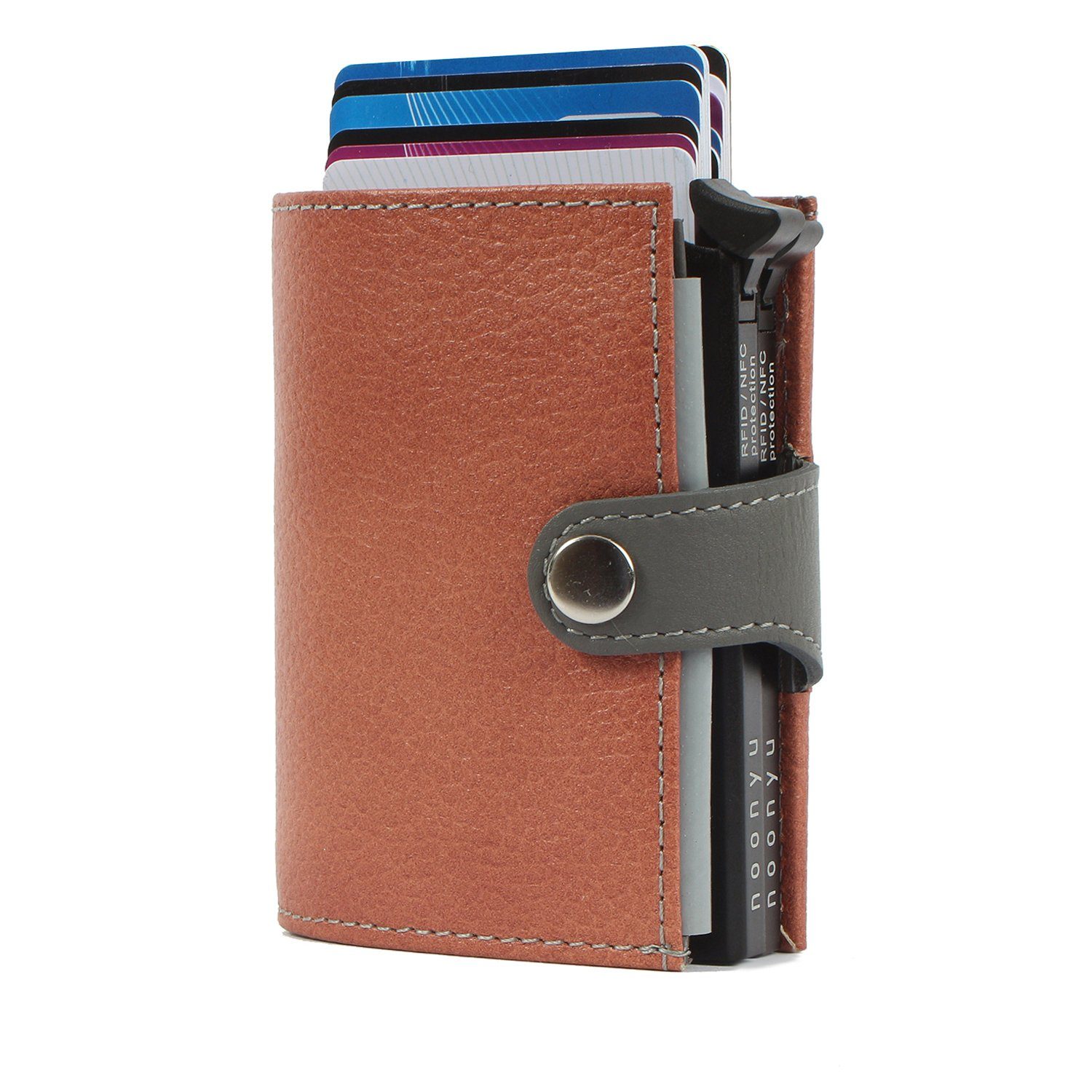 leather, double RFID Kreditkartenbörse salmon Mini Margelisch Geldbörse aus Upcycling noonyu Leder
