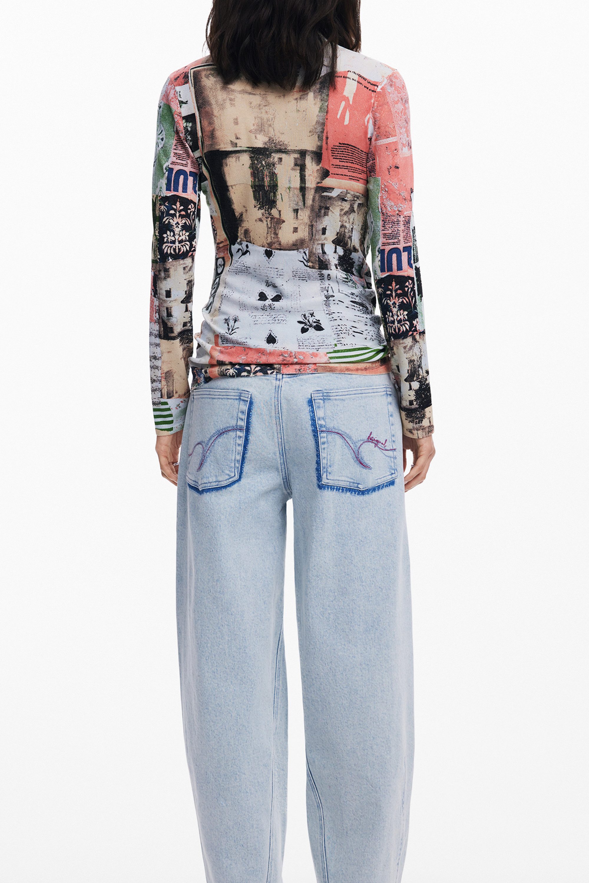 Desigual Strickpullover Damenpullover Rosa Langarmshirt mit Muster & Stehkragen entdecken