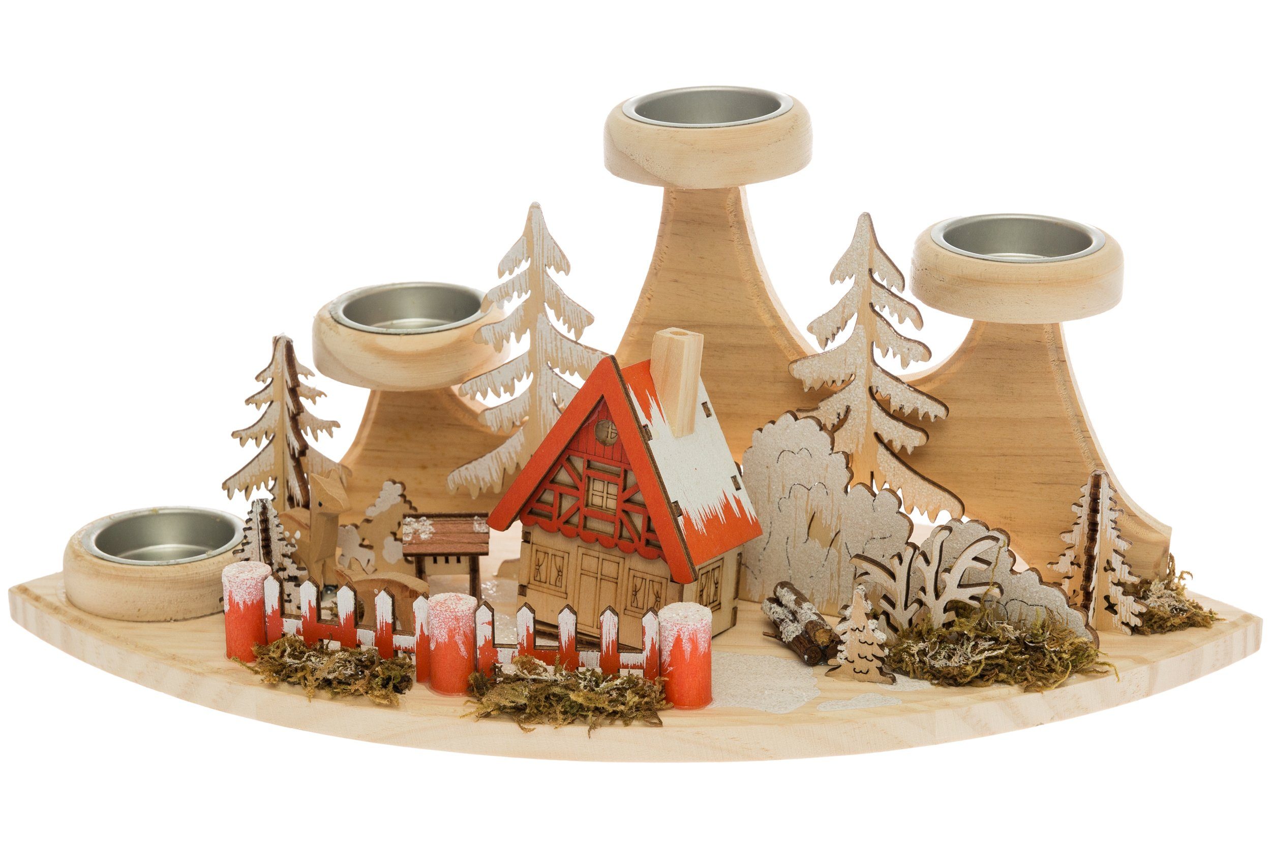 Wohnando Weihnachtsdorf Winterszene Winterdekoration mit Holz-Teelichthaltern