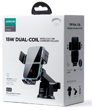 JOYROOM 15W Dual Coil Qi Wireless Charger KFZ-Ladegerät Armaturenbrett schwarz Handy-Halterung
