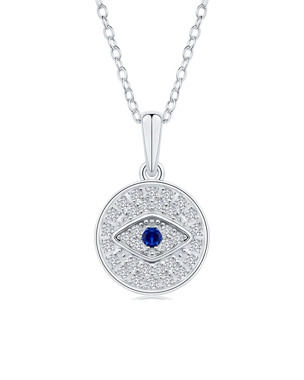 DANIEL CLIFFORD Kette mit Anhänger 'Amina' Damen Halskette Silber 925 Auge Anhänger rund Kristall blau (inkl. Verpackung), Silberkette 45cm, Kristallanhänger allwissendes Auge, Talisman