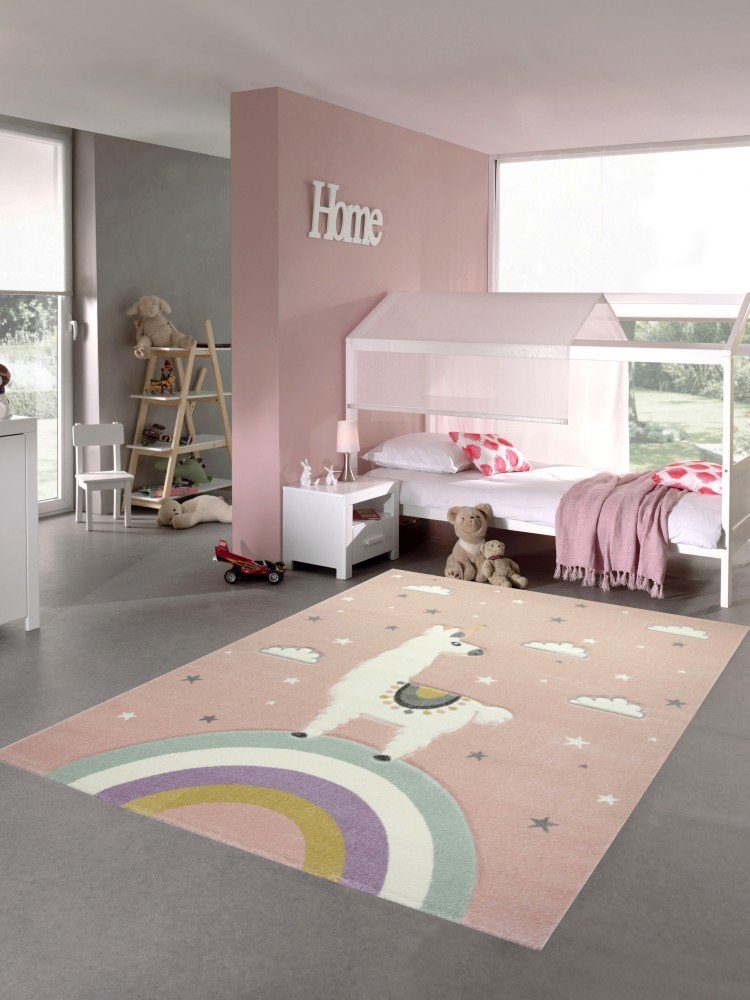 Kinderteppich Teppich Kinderzimmer Mädchen Kinderteppich Lama Einhorn rosa