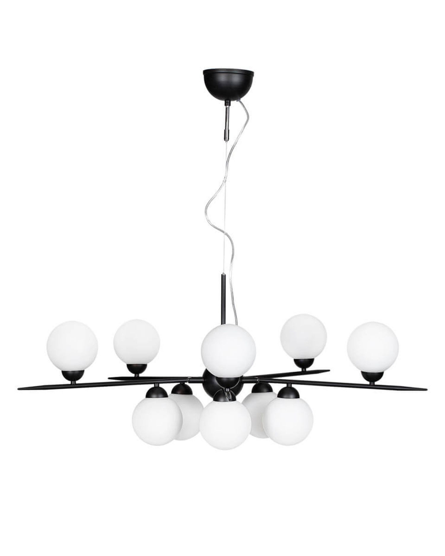 Licht-Erlebnisse Pendelleuchte YNGVE, ohne Leuchtmittel, Glas Metall 100 cm breit H: max. 160cm Schwarz Weiß Kugelschirm 10x G9