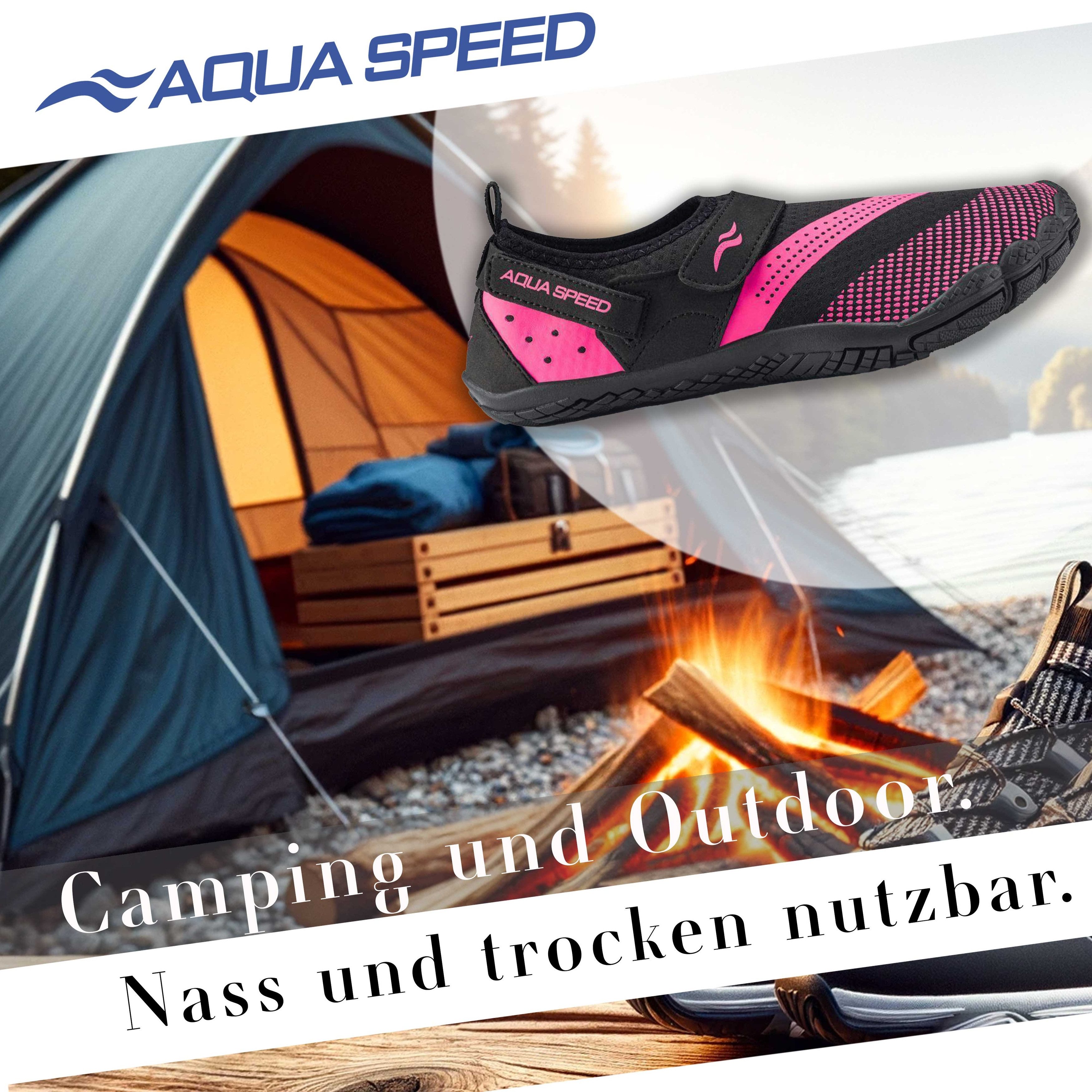 Aqua Speed Badeschuhe AGAMA Gr. 35 – Schwarz/Pink + Handtuch Wasserschuh (Strandschuhe für Kinder – weich, sicher & ideal für Urlaubstage) Flexibel & schnelltrocknend – Für Sport, Strand & Urlaub