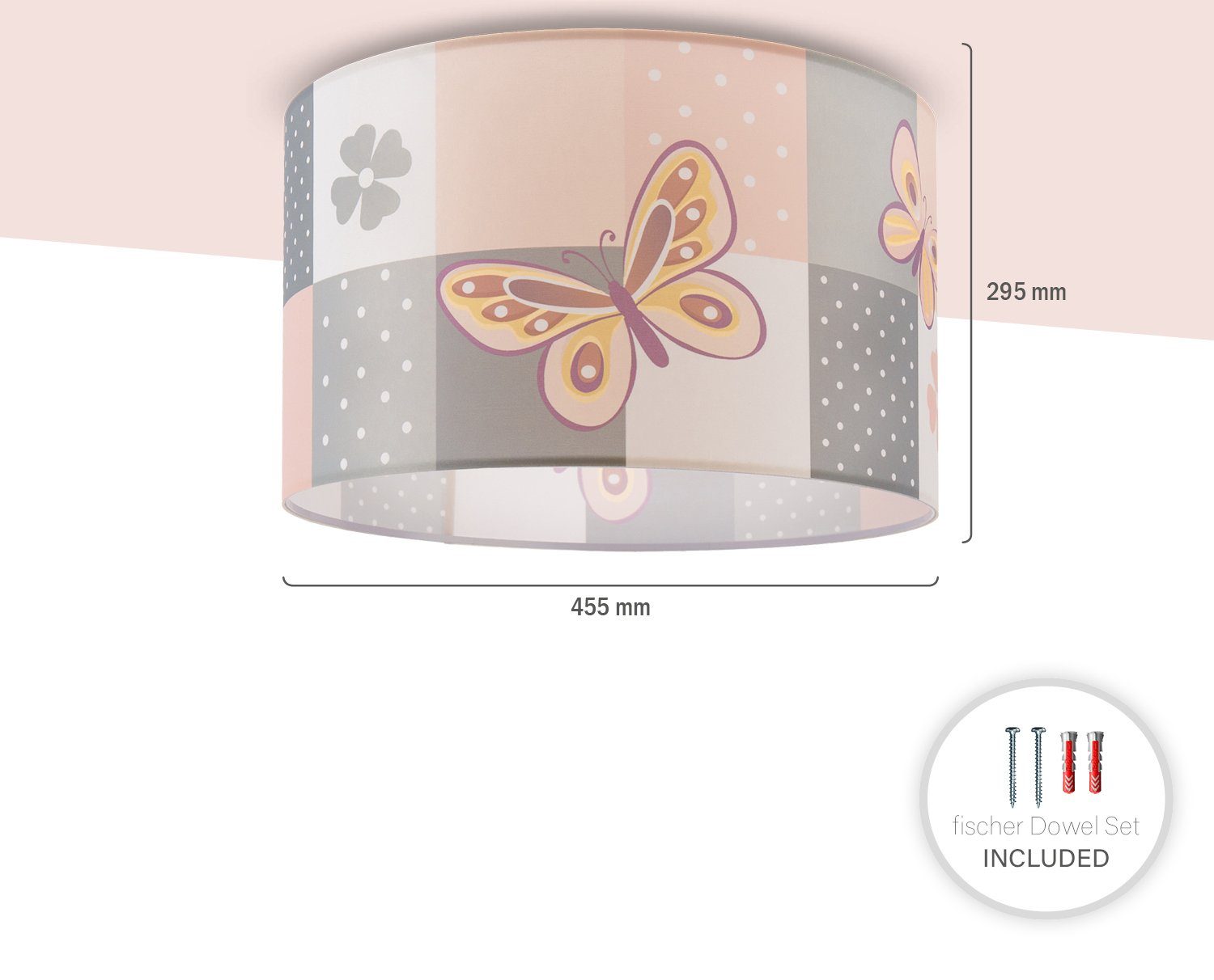 Karo Lampe Schmetterling 220, Deckenlampe ohne Cosmo Blumen Rosa E27 Home Paco Kinderzimmer Leuchtmittel, Deckenleuchte