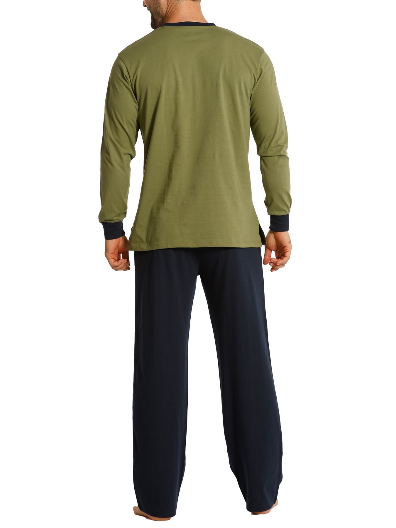HAASIS Bodywear 1919 Pyjama Herren Pyjama 77109922-navy/olive (1 tlg) Pyjama, V-Hals, Brusttasche, Hose m. Seitentaschen