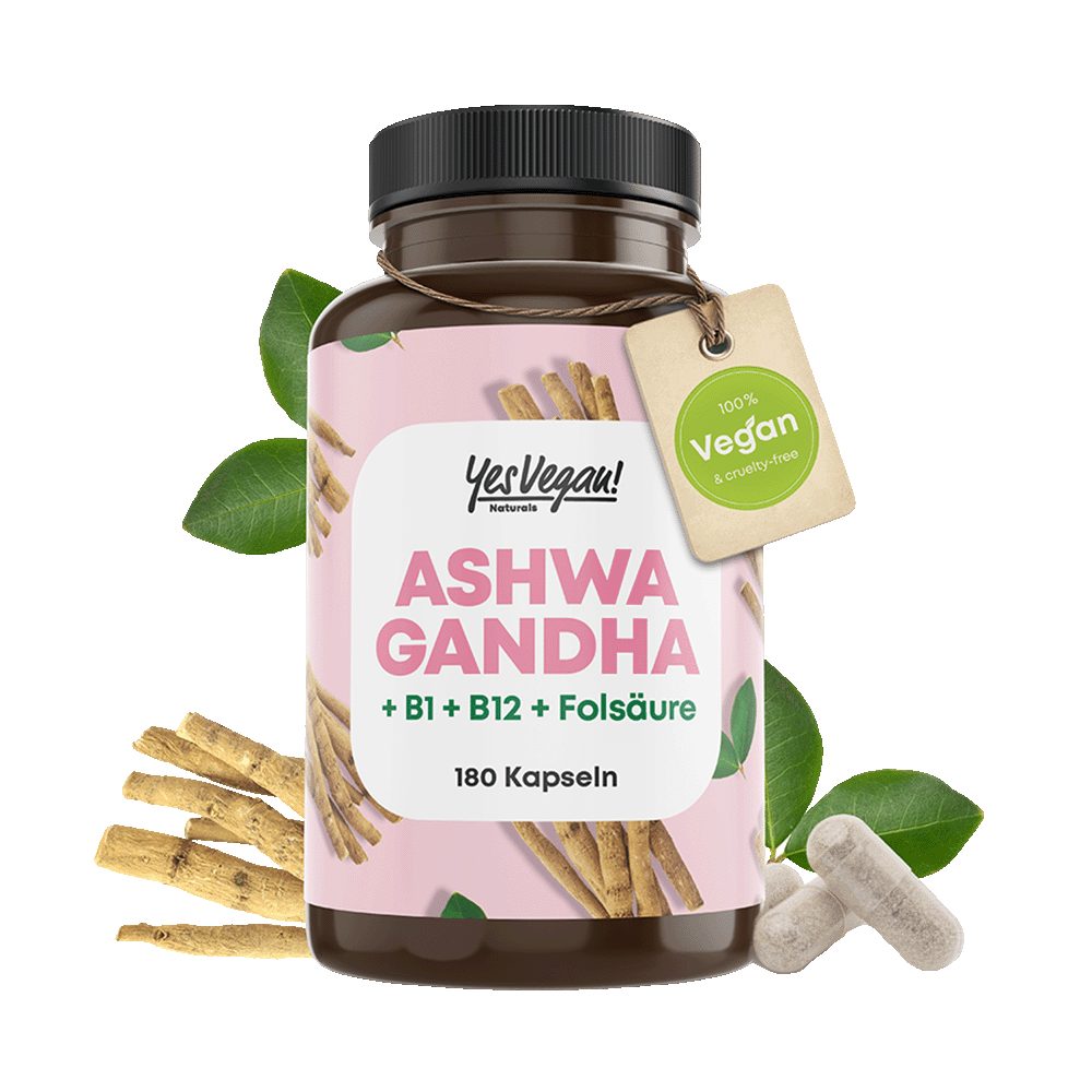 Yes Vegan Ashwagandha Kapseln hochdosiert mit Vitamin B1, B6 & B12 – 180 Kapseln, 1 St., 130 g