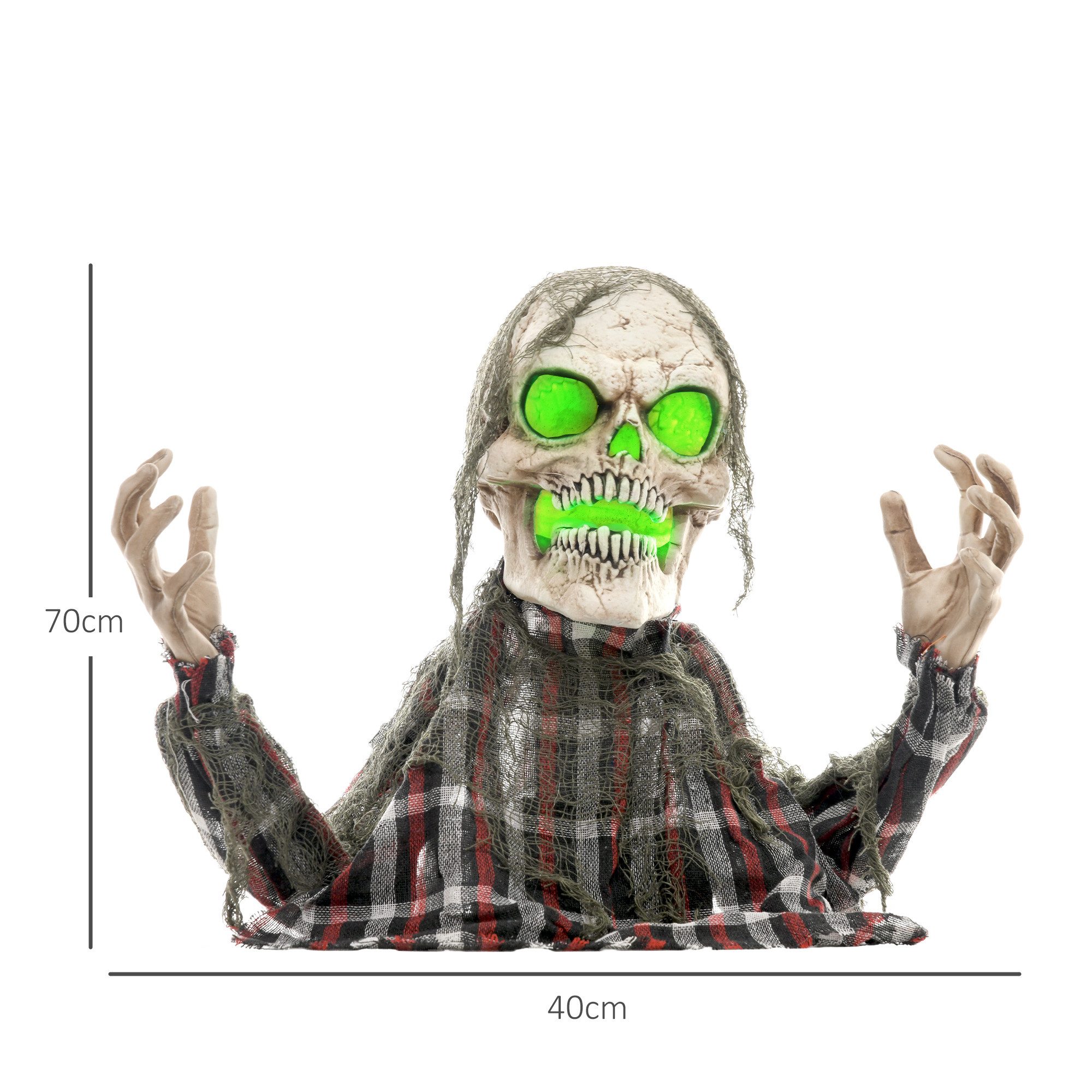 HOMCOM Dekofigur 70cm Halloween Dekoration mit LED-Lichter, Soundfunktion (Skelett Halbkörper Figur, 1 St., Halloween Horror Ornamente), für Halloween Party – Bild 3 von 5