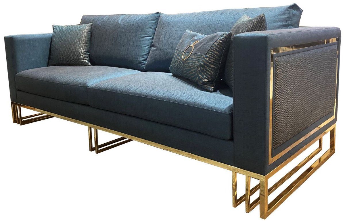 Casa Padrino Sofa Luxus Wohnzimmer Sofa Blau / Gold 240 x 95 x H. 80 cm - Luxus Wohnzimmer Möbel - Luxus Qualität