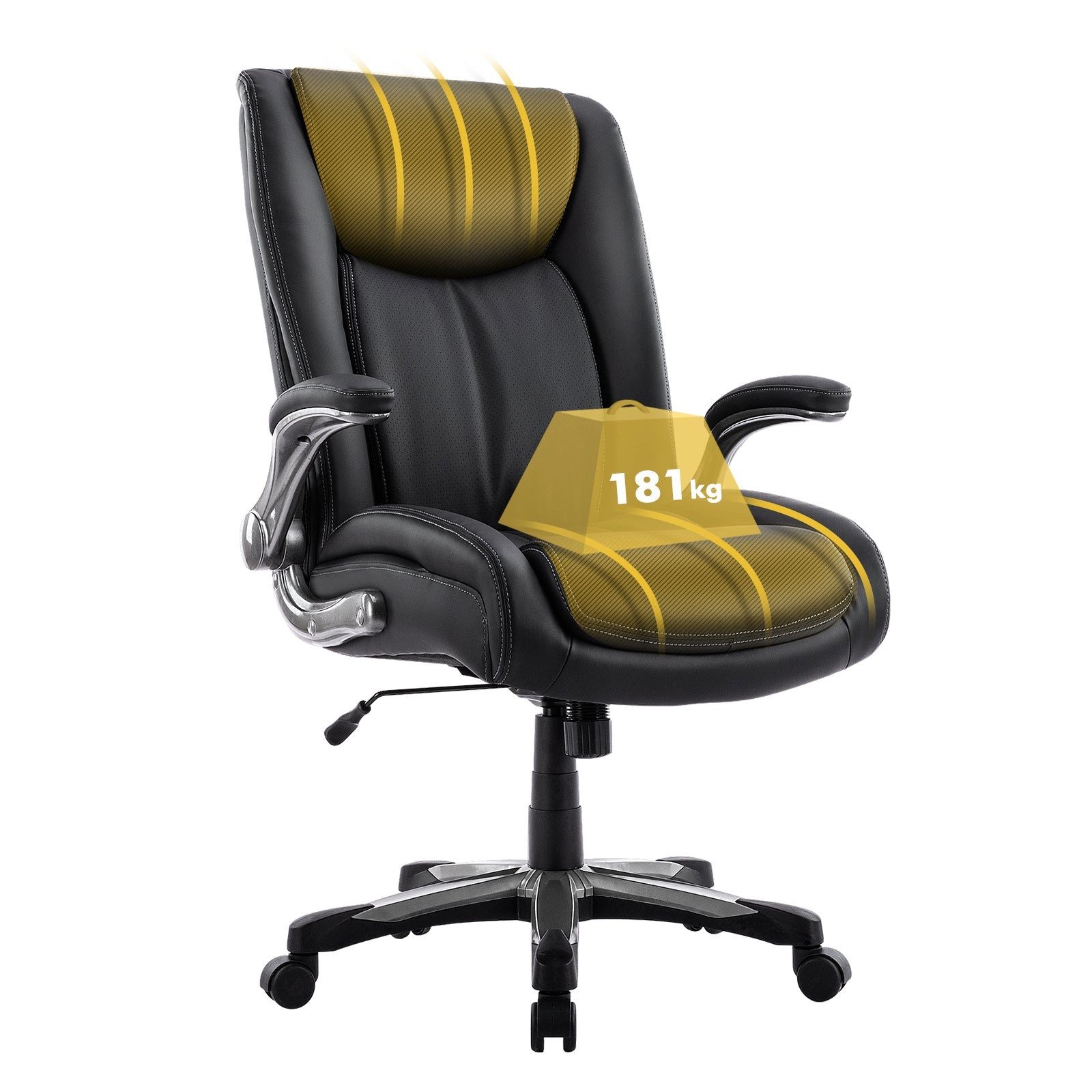smartue Bürostuhl Großer Bürostuhl mit hoher Rückenlehne und klappbaren Armlehnen, Ergonomischer Chefsessel mit Neigungsfunktion für …