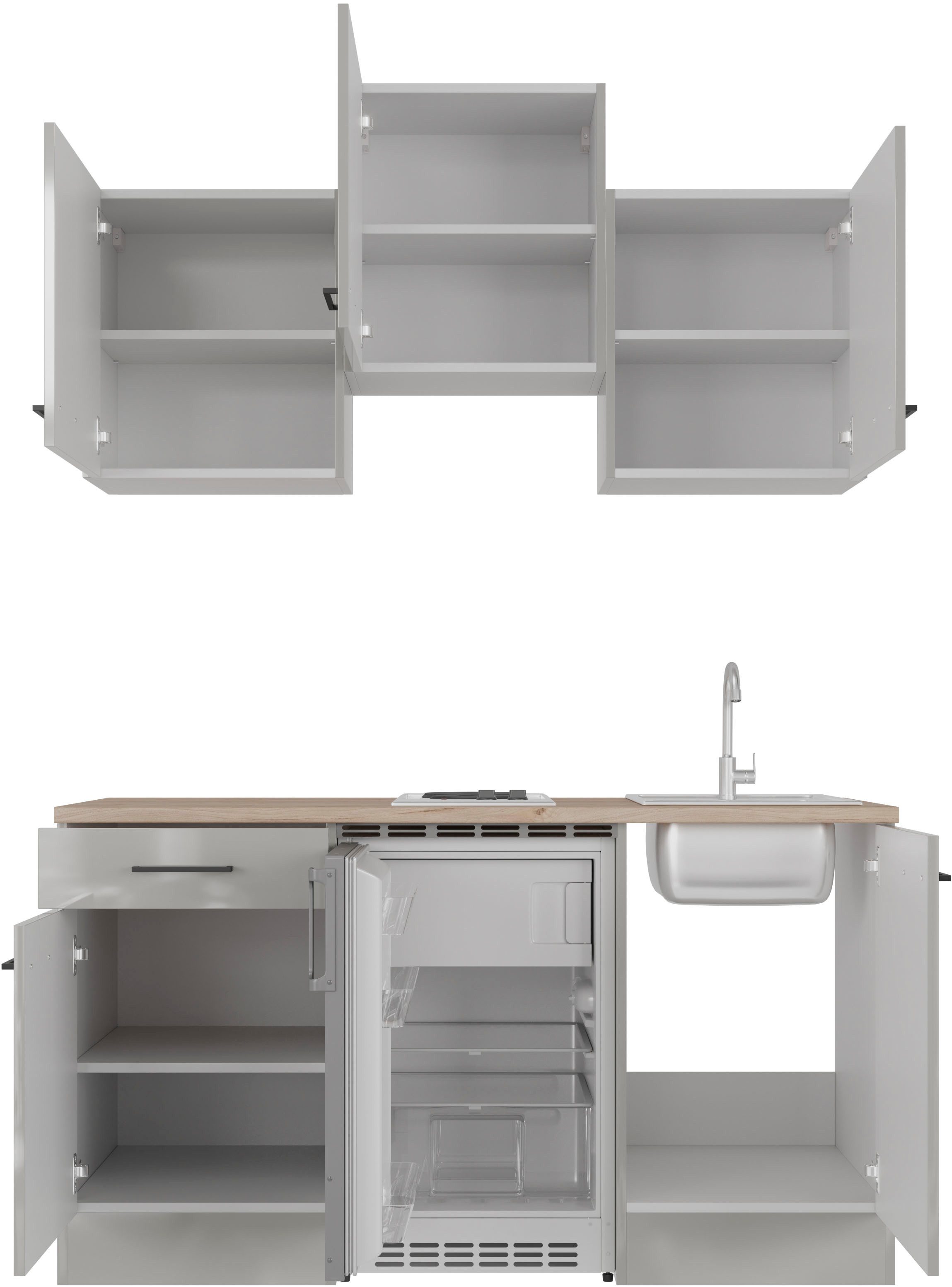 Flex-Well Küchenzeile Lund, mit E-Geräten, Gesamtbreite 150,5 cm, gänzende Fronten