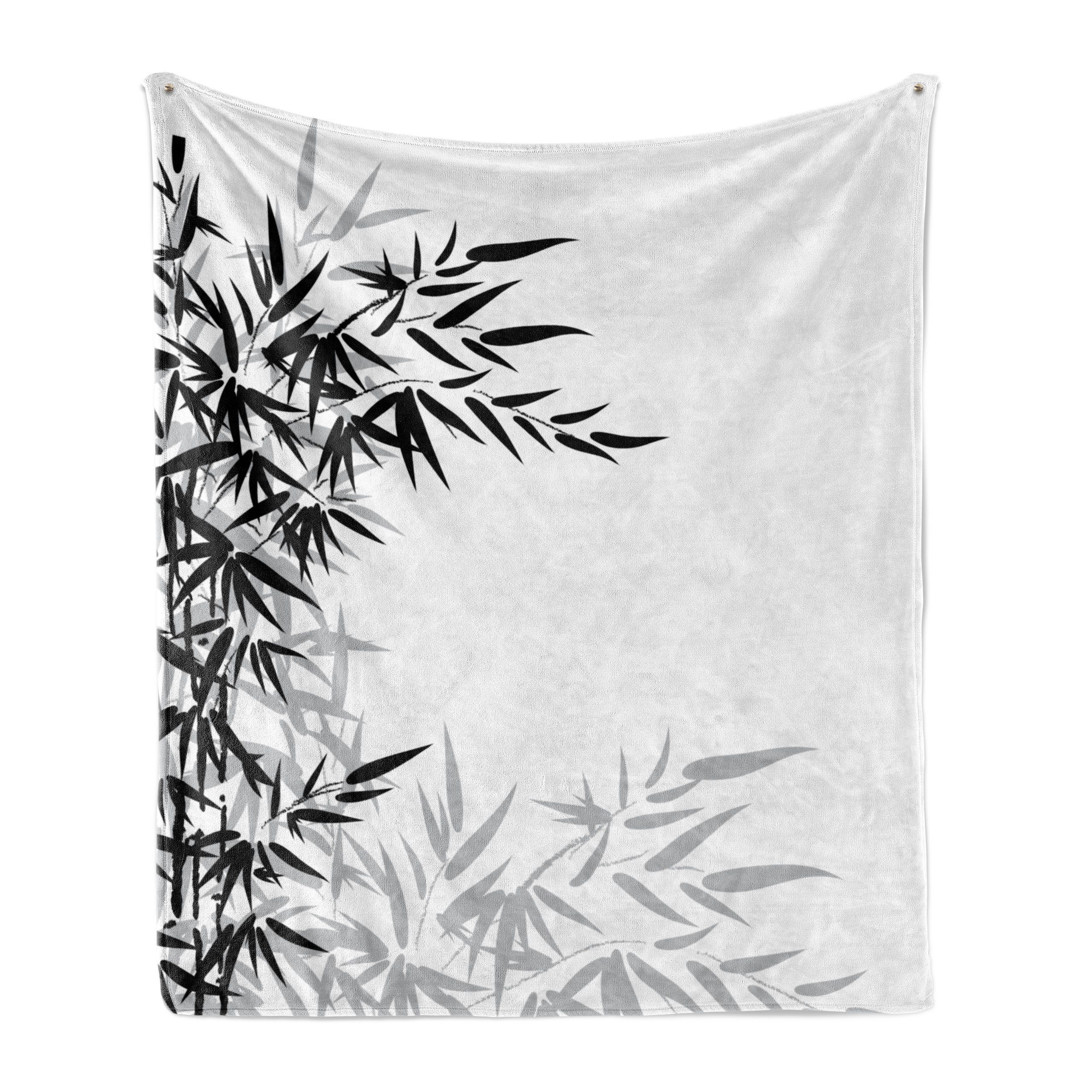 Wohndecke Gemütlicher Plüsch für den Innen- und Außenbereich, Abakuhaus, Schwarz-Weiss Bambus Pflanzenblätter