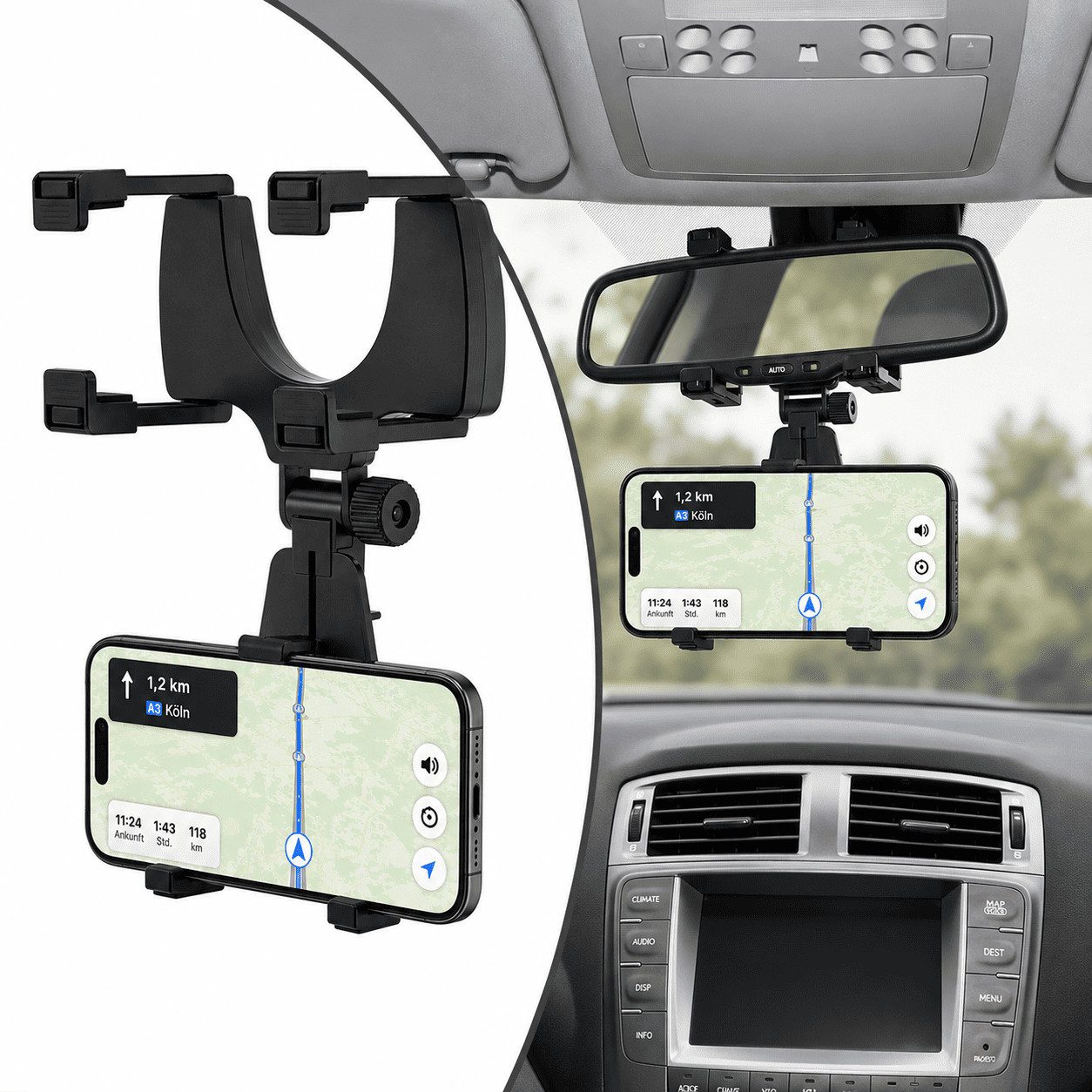 MidGard Smartphone-Halterung Autohalterung f KFZ-Rückspiegel Autospiegel Halterung Handy Universal
