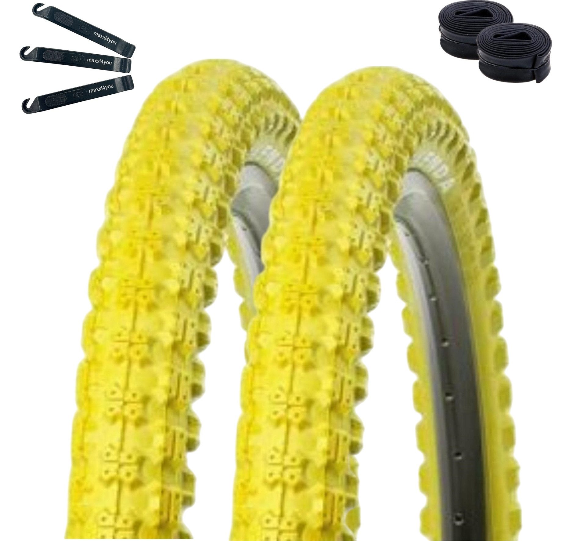 maxxi4you Fahrradreifen 2 x Kenda K-51 BMX 20 x 2,25 (58-406) Gelb + 2 x AV inkl. Reifenheber