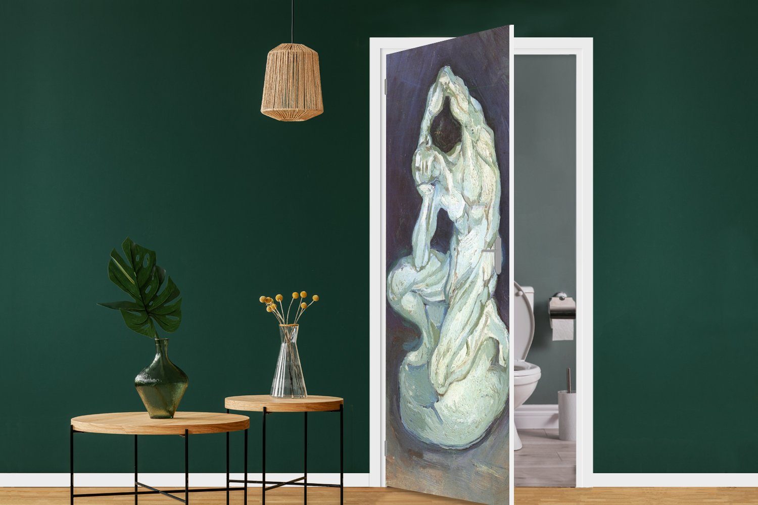 Gipsskulptur (1 Matt, cm MuchoWow knienden van Tür, Mannes Türaufkleber, Fototapete - Türtapete 75x205 St), Vincent Gogh, bedruckt, eines für