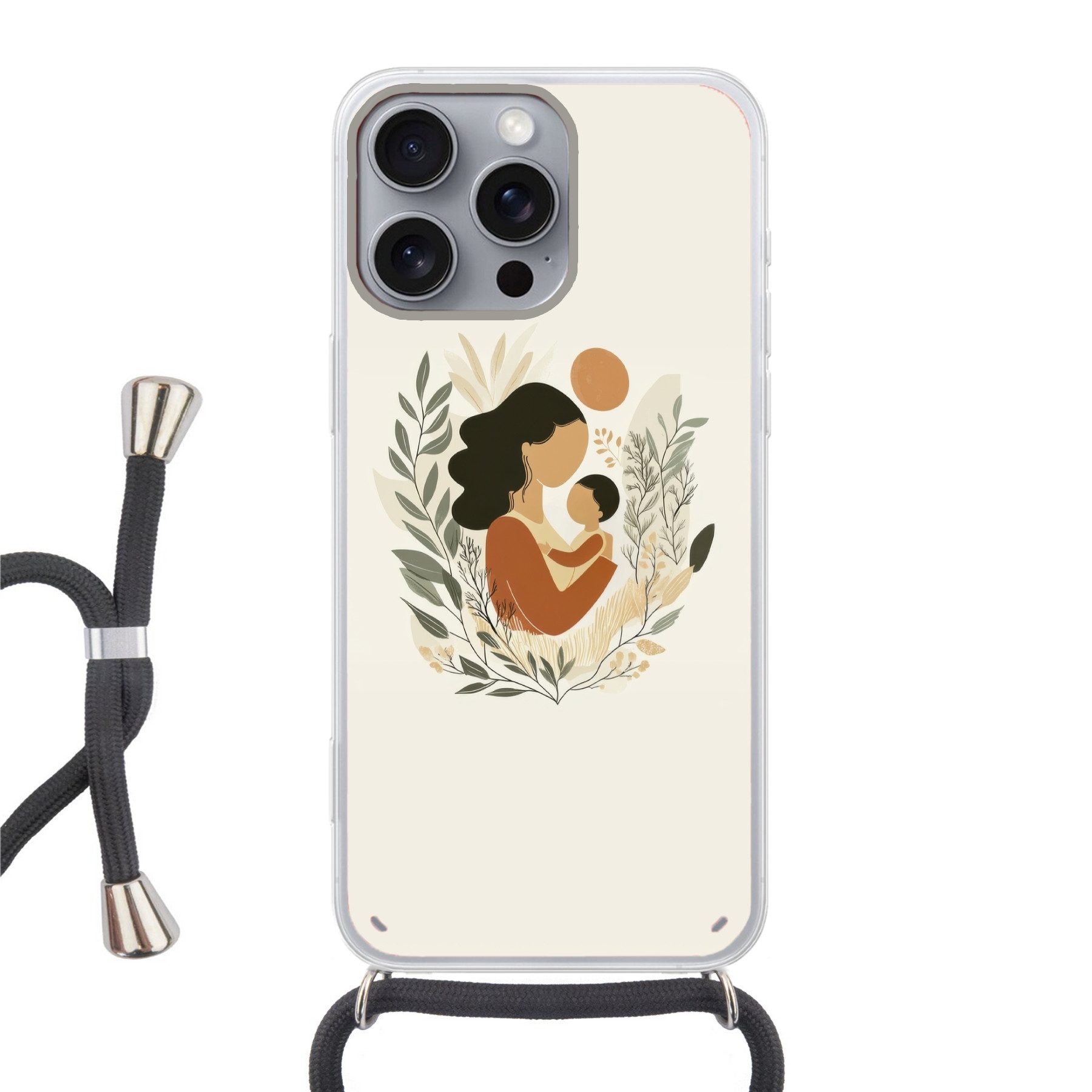 MuchoWow Handyhülle für Apple iPhone 16 Pro Max Illustration - Mutter - Kind - Liebevoll, Tragbare Handyhüllen mit Kette zum umhängen, Handykette Handyband