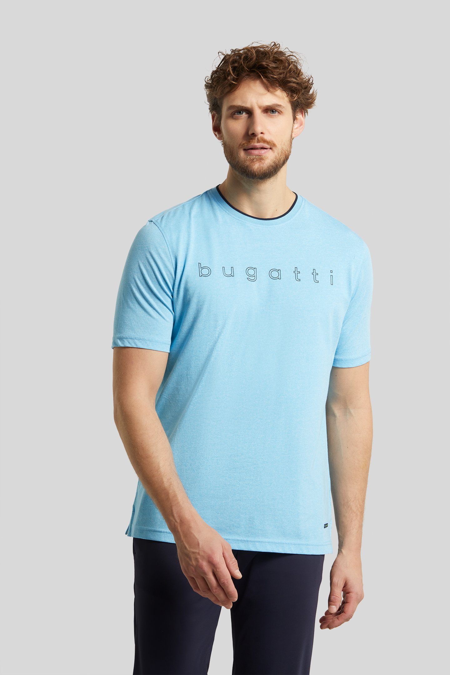 bugatti T-Shirt mit großem mittelblau Logo-Print bugatti