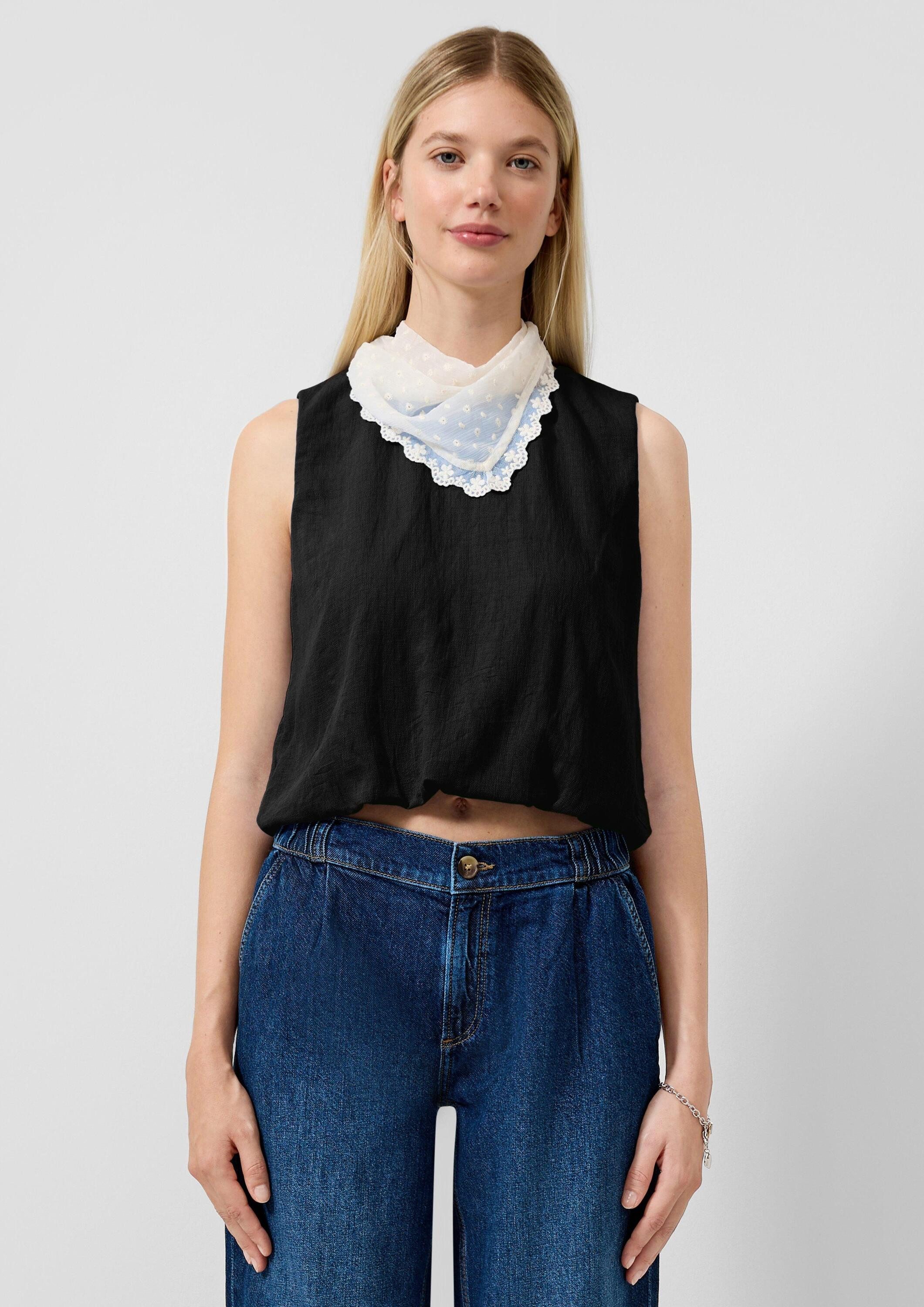 QS Blusentop Bluse Verkürztes Blusentop mit Ballonsaum