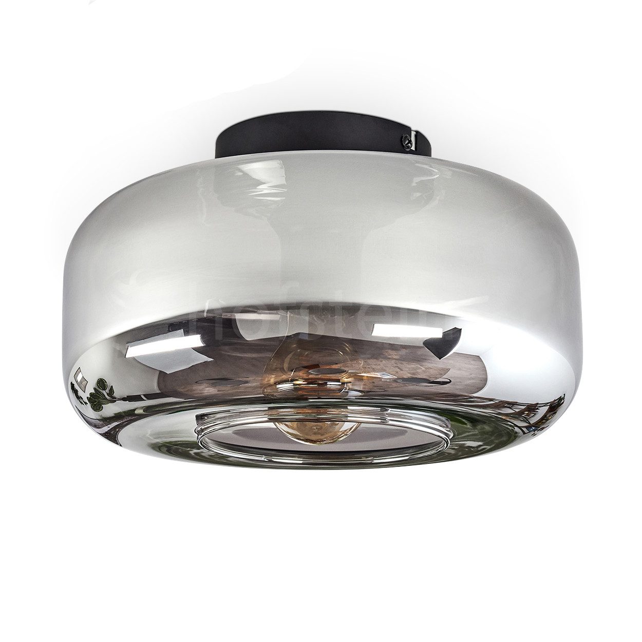 hofstein Deckenleuchte runde Deckenlampe aus Metall/Glas in Schwarz/Rauchfa günstig online kaufen