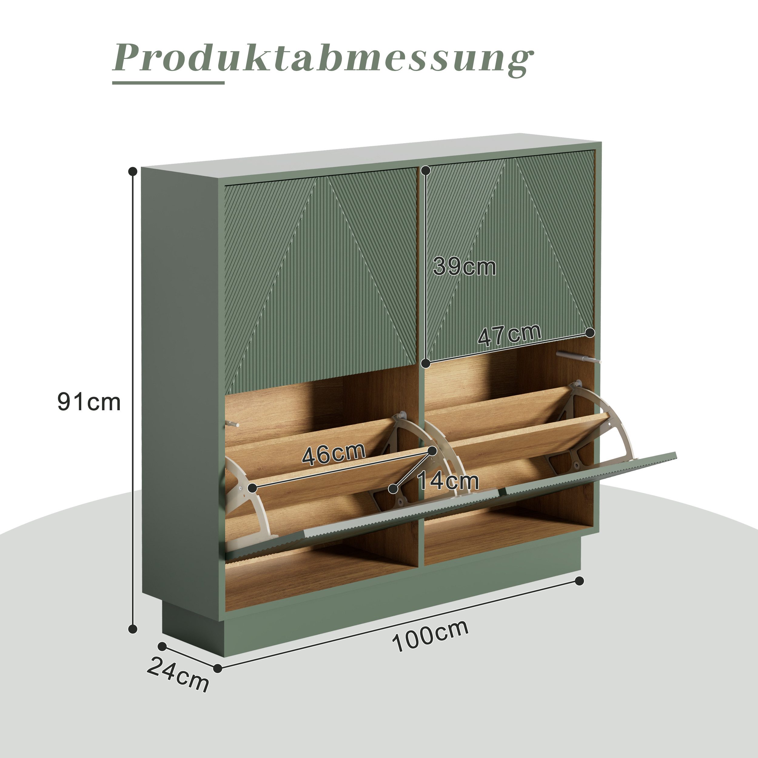 UEV Schuhschrank schmaler Schuhschrank mit 4 Klappen, Schukipper Schuhregal 100x24x91cm Schuhkommode mit Kippschutz & Drucktür & Verstellbarer Trennwände – Bild 2 von 5