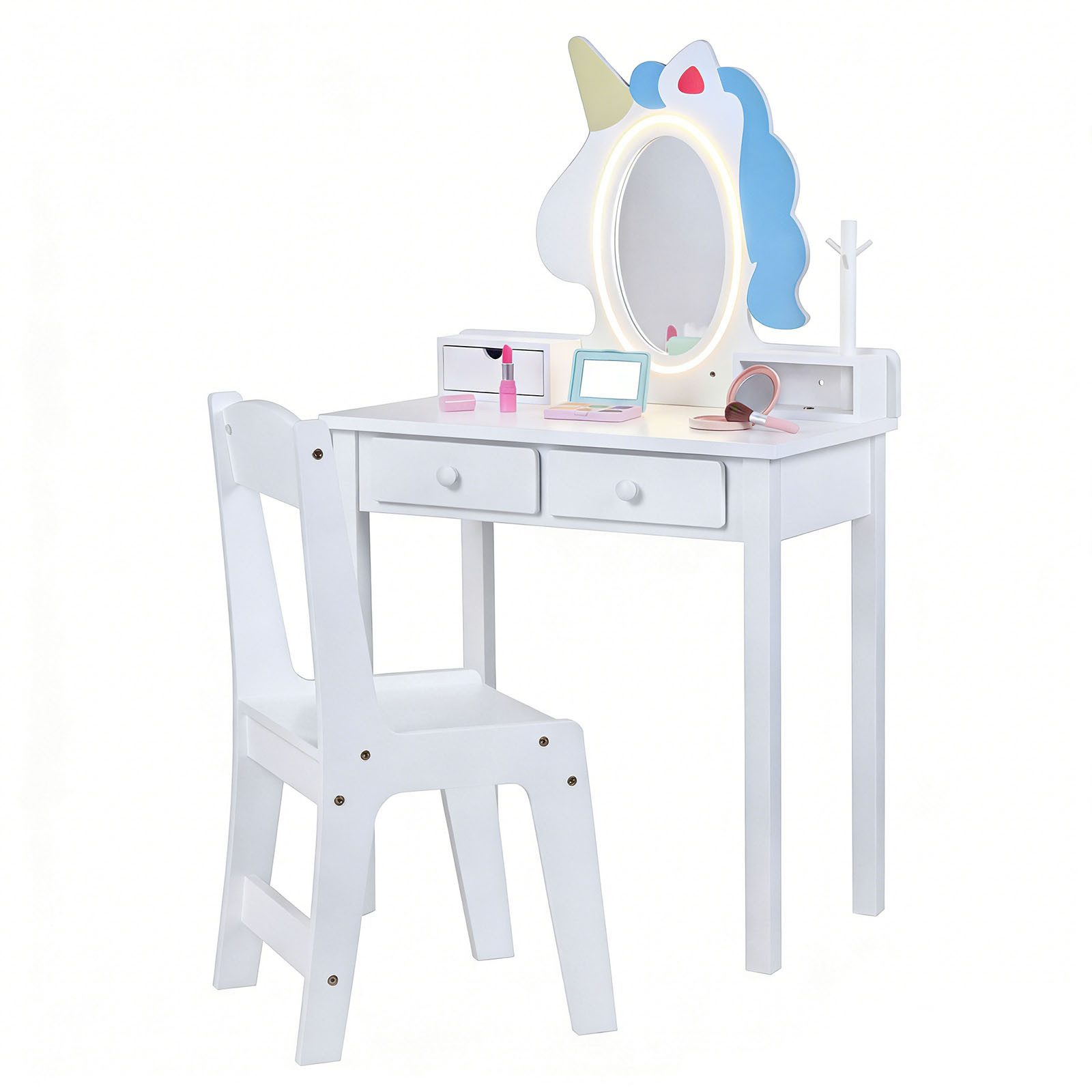 COSTWAY Schminktisch, 2 in 1 Frisiertisch mit spiegel, Kinderschminktisch