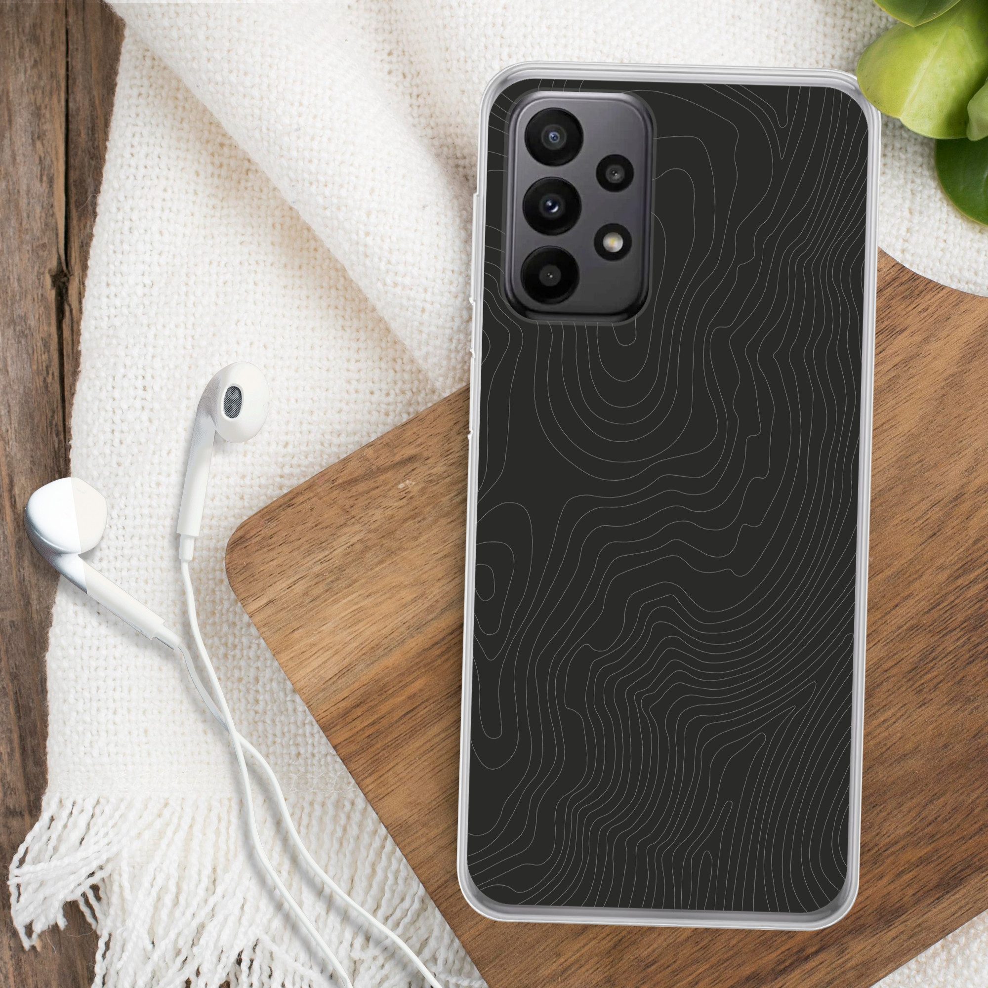 MuchoWow Handyhülle für Samsung Galaxy A23 5G Topografische Linien - Grau - Abstrakt, Smartphone-Bumper, Print, Handy Schutzhülle Dünn