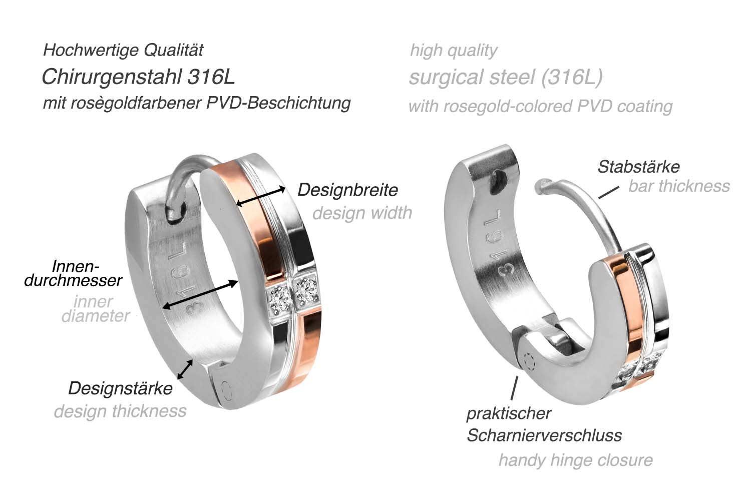 FILANGO Paar Creolen Chirurgenstahl Creolen ROSÉGOLDFARBENE STREIFEN + 2 KR günstig online kaufen