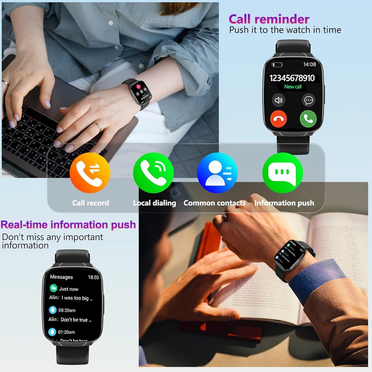 CILIENG Smartwatch (4,6 cm, android ios), Smartwatch Damen Herren mit 1.83 Zoll HD Display und Telefonfunktion