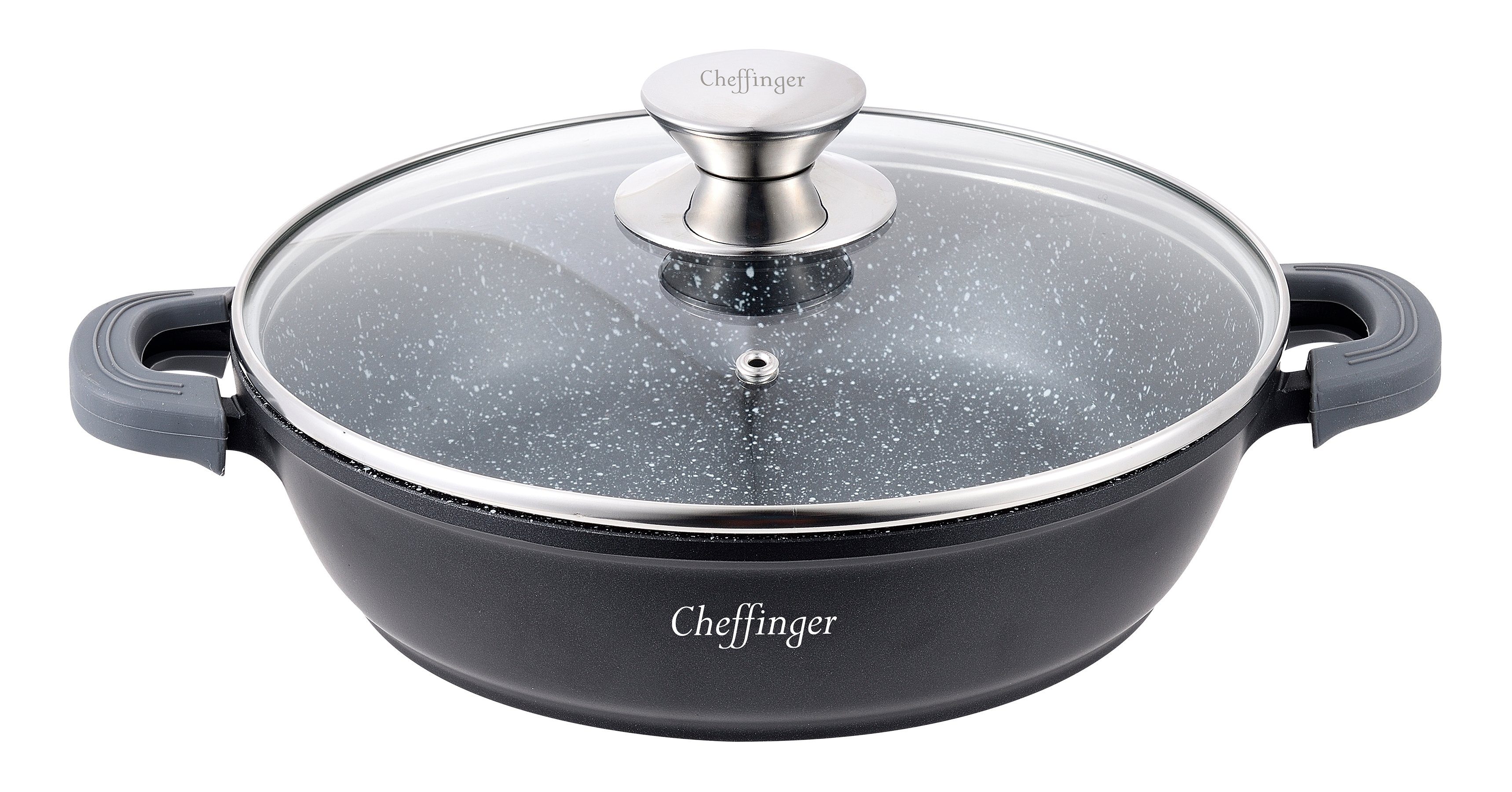 Cheffinger Kochtopf Servierpfanne Schmorpfanne Kochtopf (Packung, Erwachsene,Jugendliche Deckel mit Aluguss, Ø24cm Induktion 2-tlg)