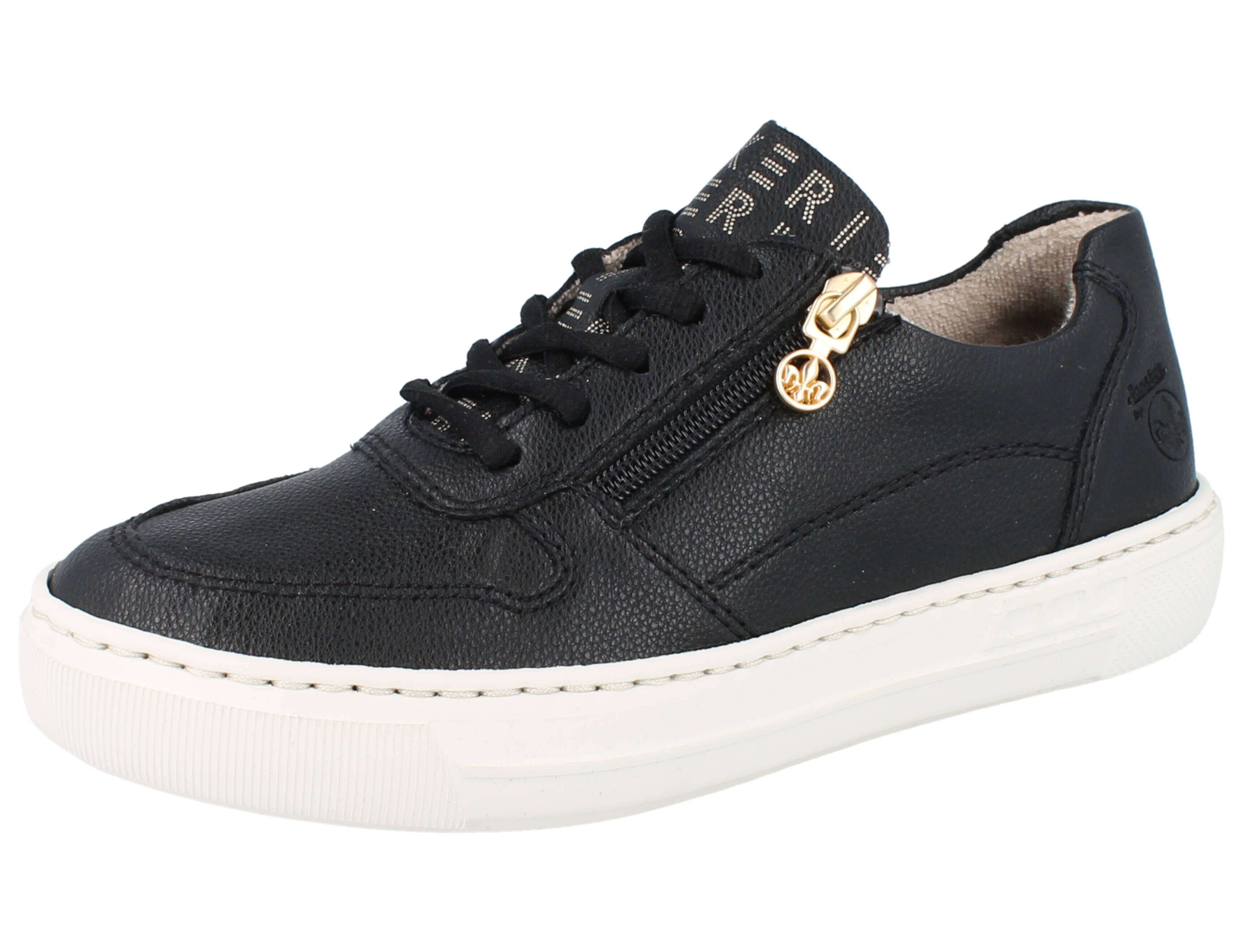 RIEKER Damen Sneaker schwarz Kunstleder - Größe: 39 Schnürschuh