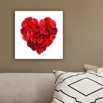OneMillionCanvasses® Leinwandbild Rosen - Rot - Herz, (1 St), Leinwand Bilder für Wohnzimmer Schlafzimmer, 20x20 cm