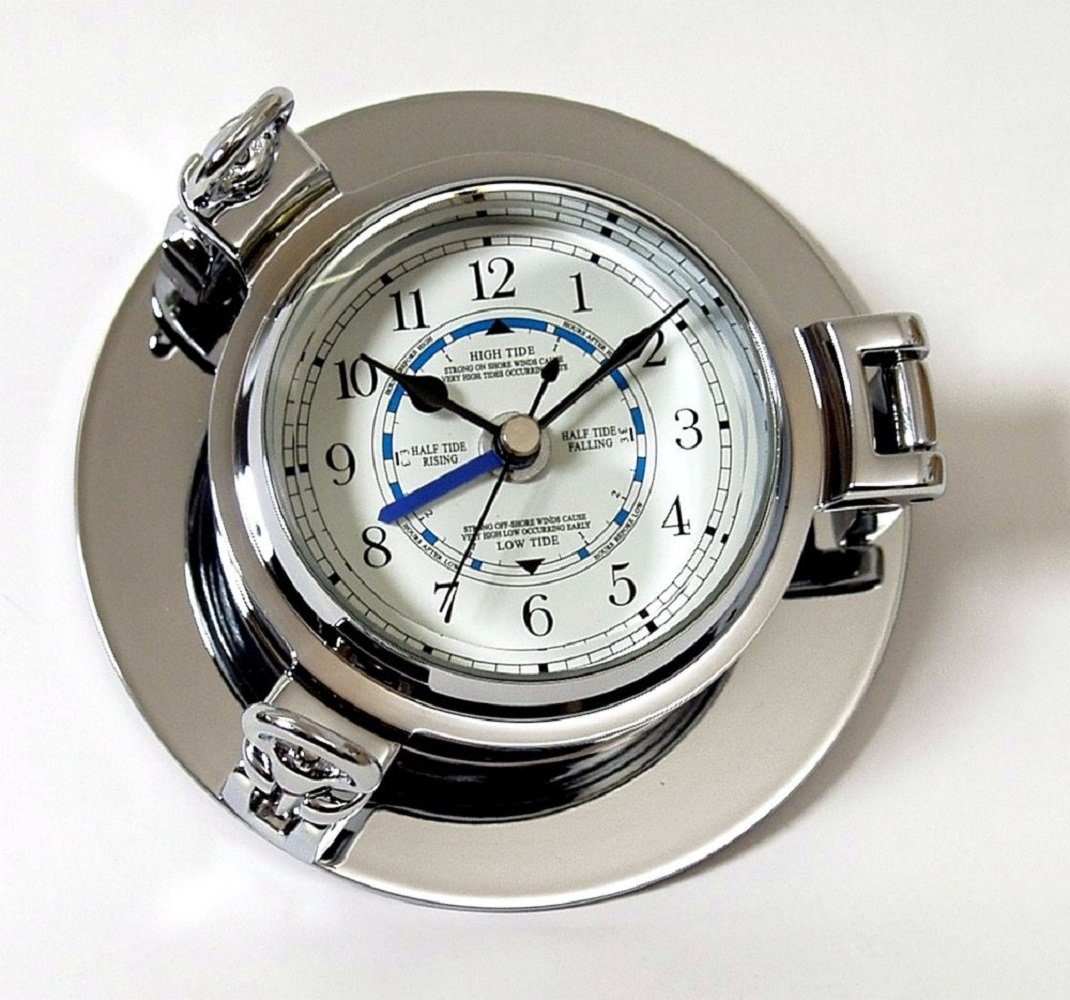 Linoows Uhr Bullaugen Wanduhr, Tidenuhr Chrom, 14 cm Gezeitenuhr