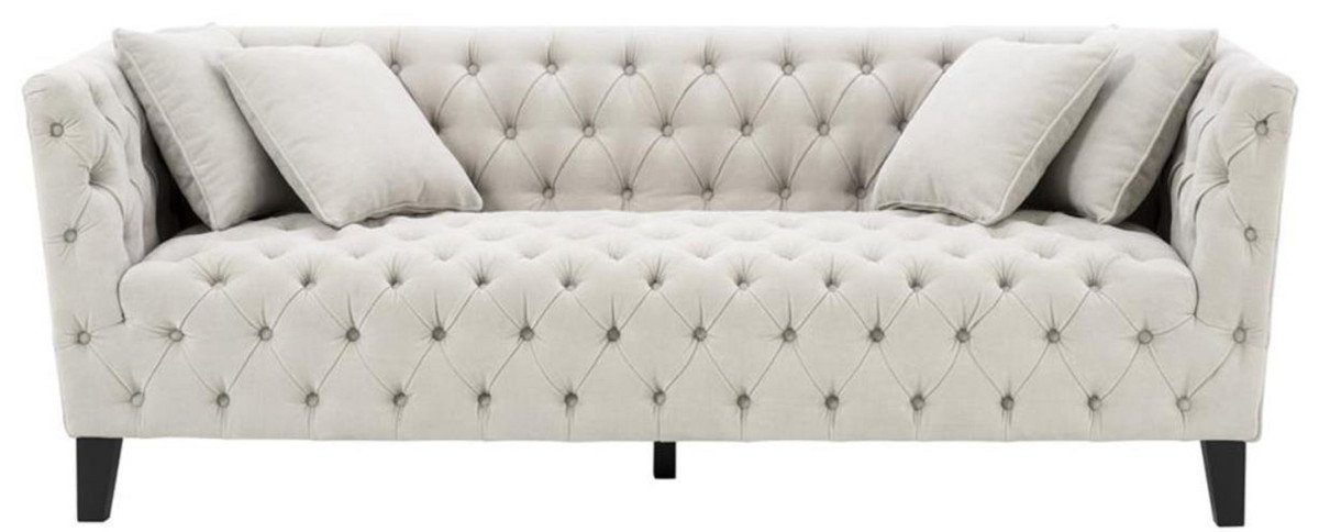 Casa Padrino Chesterfield-Sofa Luxus Chesterfield Wohnzimmer Sofa mit 4 Kissen Sandfarben / Schwarz 217 x 92 x H. 78 cm - Luxus Möbel