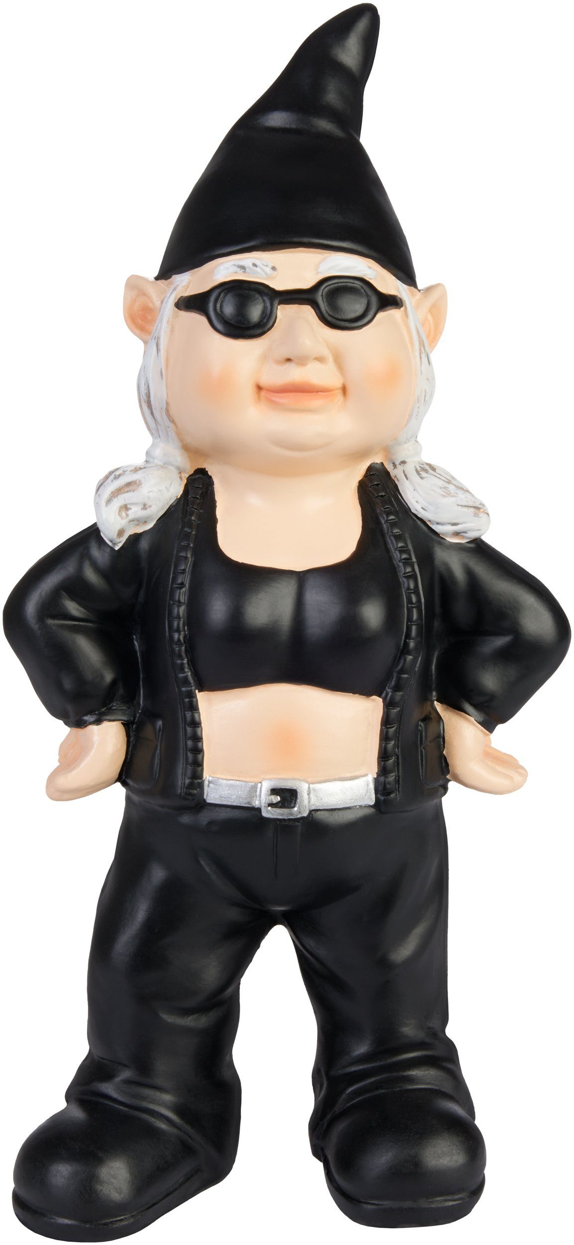 BRUBAKER Gartenzwerg Biker Zwerg Schwarz - Gartenfigur Lustig - 24 cm Dekoration Wetterfest, (1 St), Gartendeko Rocker Frau für Garten Campingplatz