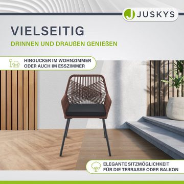 Juskys Gartenstuhl Kastos (2 St), Gartenmöbel mit Kissen, Rope Geflecht, modern & bequem